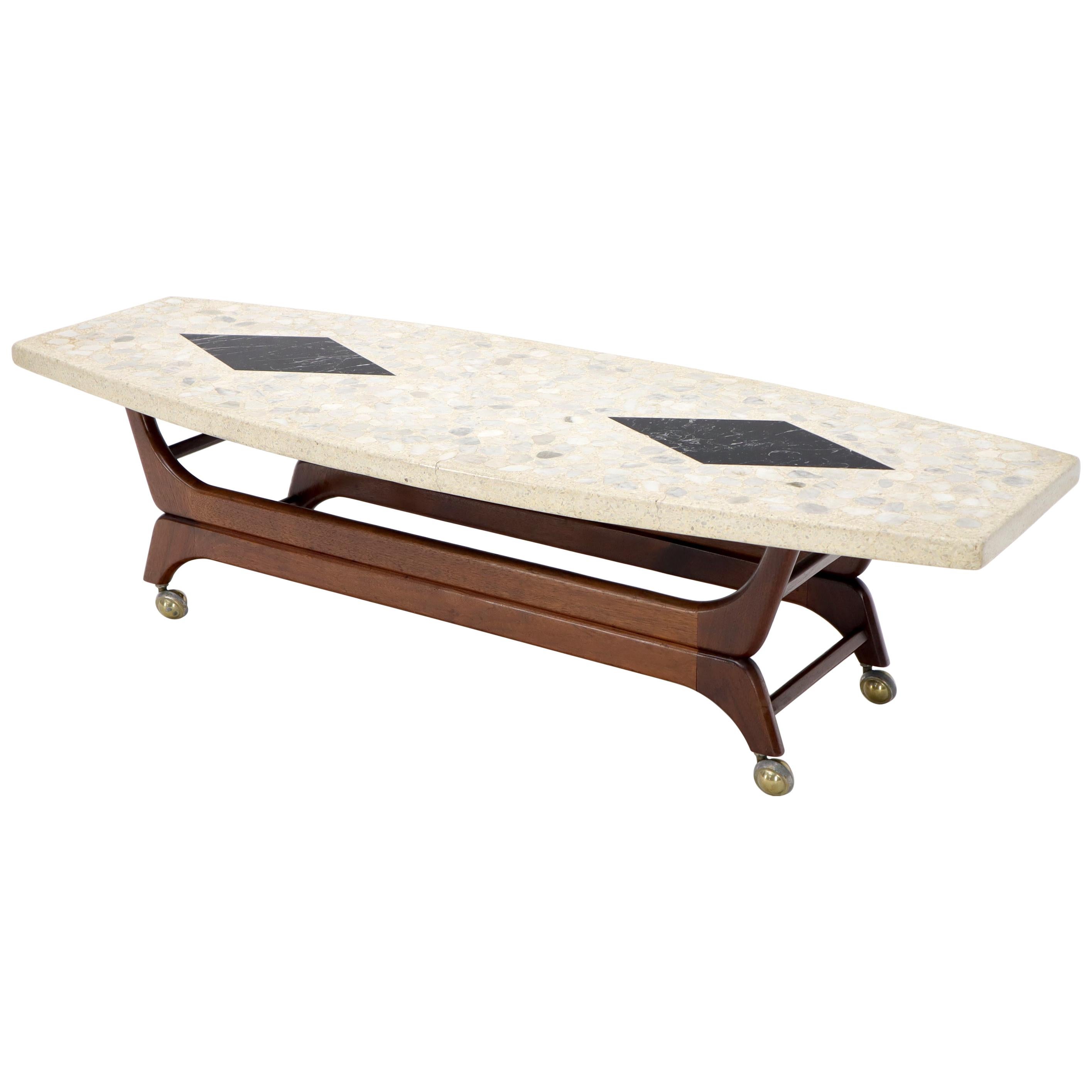 Terrazzo Stone Inlay Boat Shape Oiled Walnut Base Coffee Table For Sale