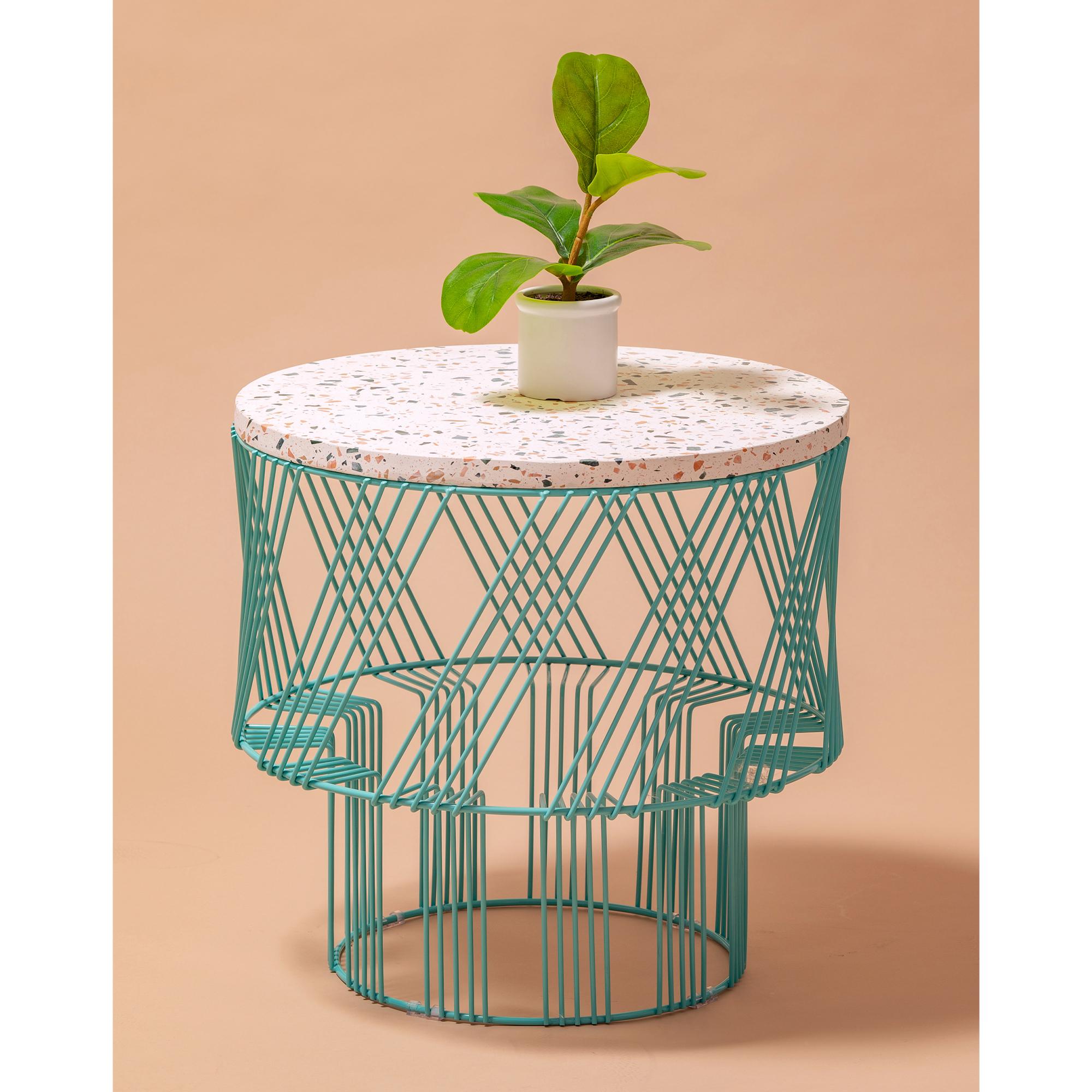 Modern Terrazzo Table, Wire Side Table by Bend Goods in White