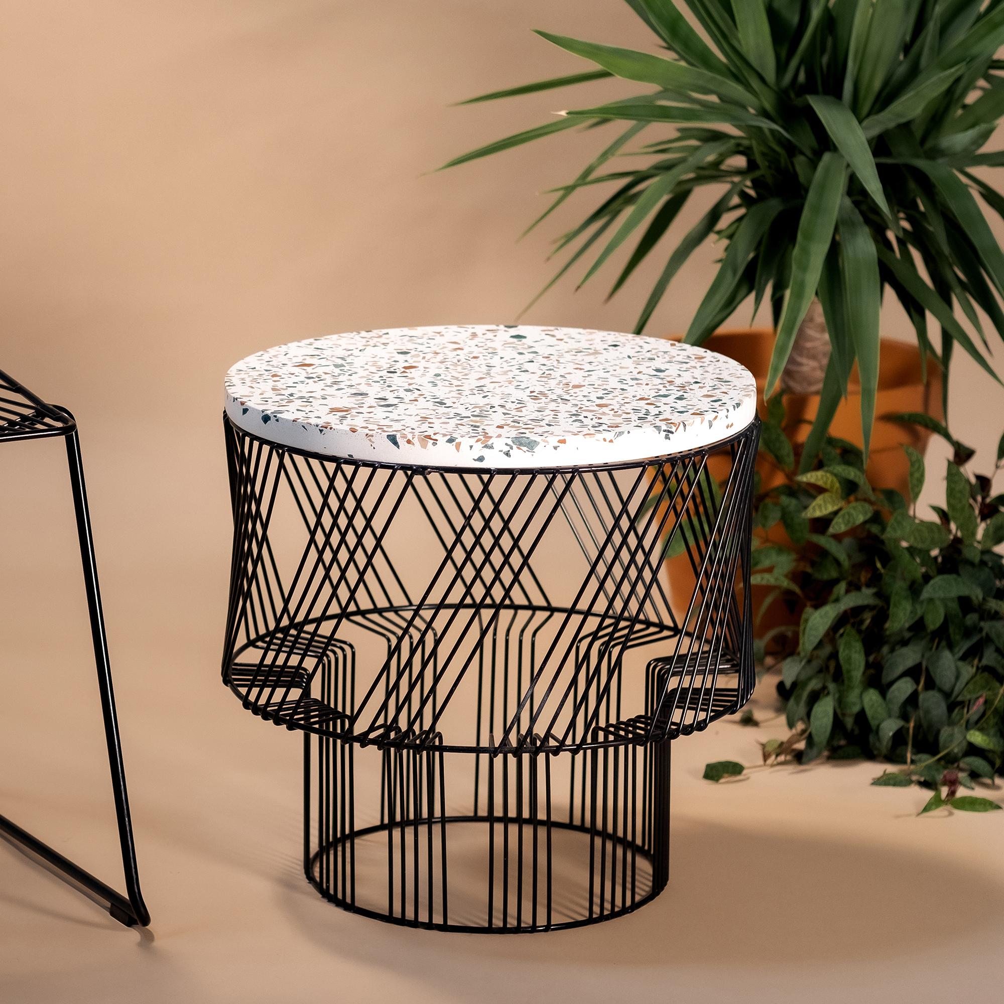 Unknown Terrazzo Table, Wire Side Table by Bend Goods in White