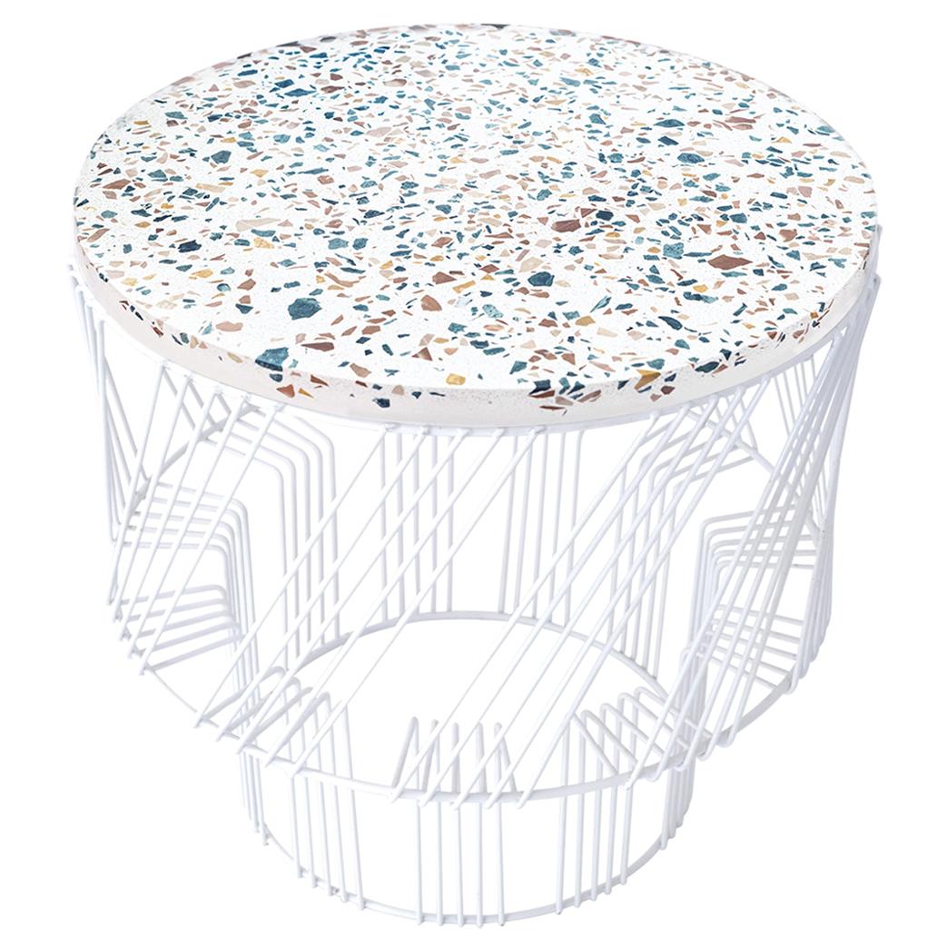Terrazzo Table, Wire Side Table by Bend Goods in White