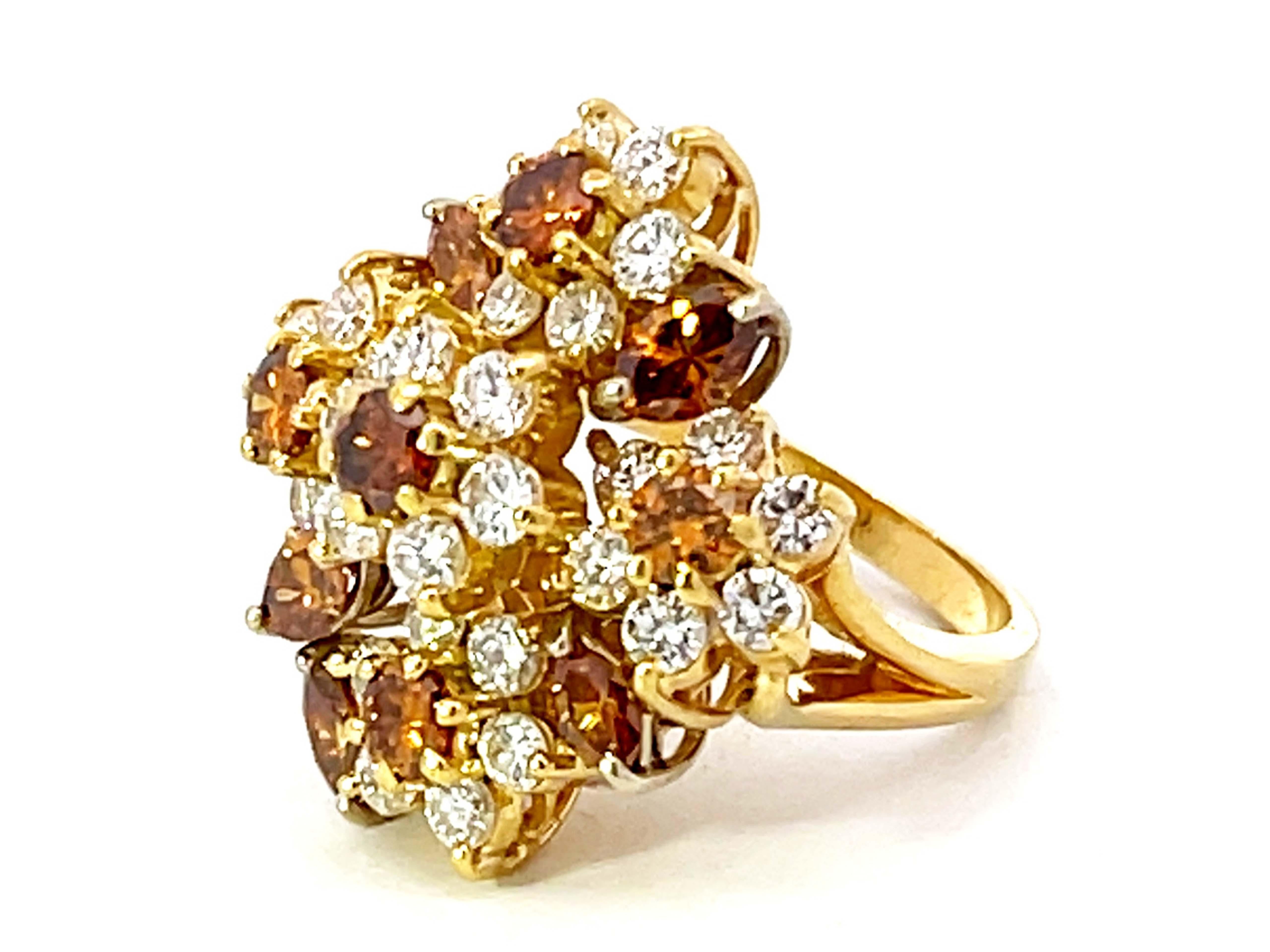 Brilliant Cut Terrel and Zimmelman Natural Fancy Vivid Diamond Cluster Ring in 18K Yellow Gold For Sale