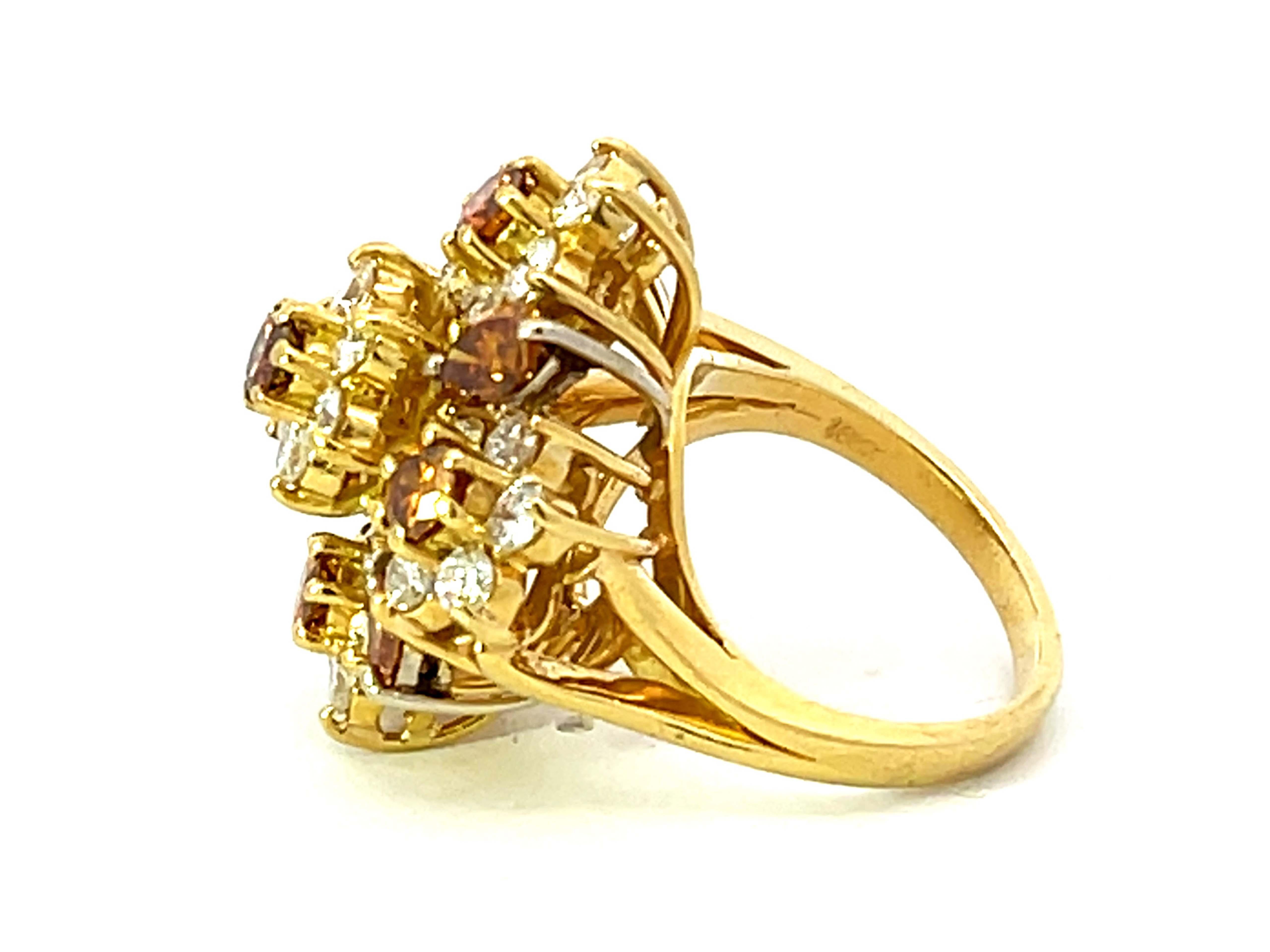 Women's Terrel and Zimmelman Natural Fancy Vivid Diamond Cluster Ring in 18K Yellow Gold For Sale