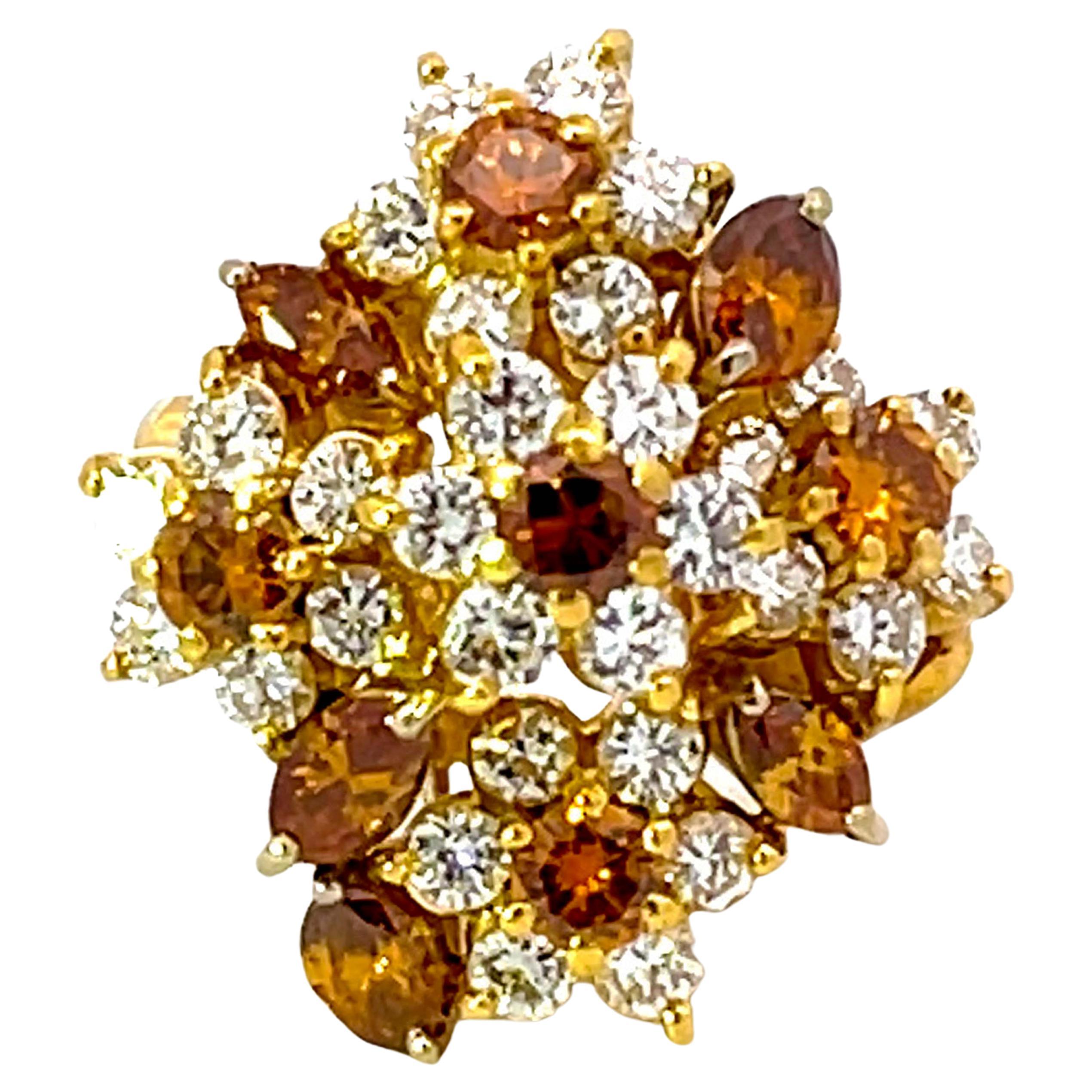 Terrel and Zimmelman Natural Fancy Vivid Diamond Cluster Ring in 18K Yellow Gold For Sale