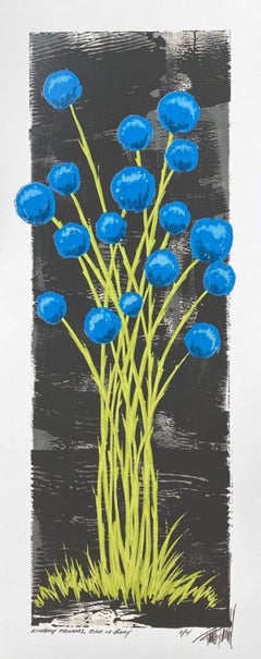 Kindred Flowers, Blue on Grey (4/4)