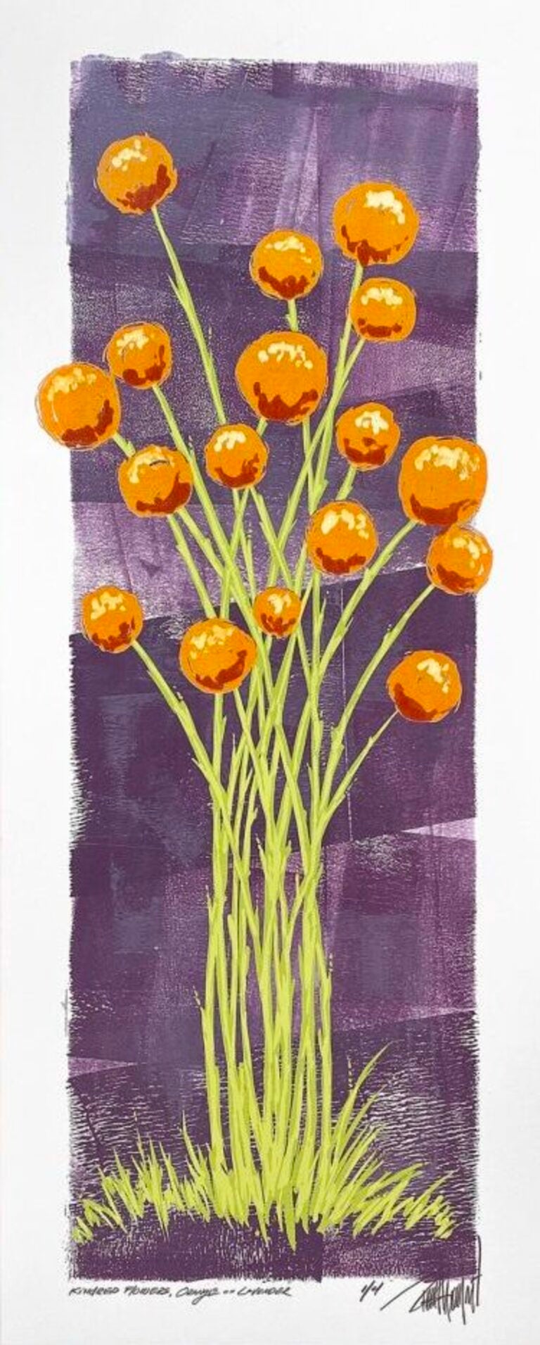 Kindred Flowers, Orange on Lavender (3/4) - Print by Terrell Thornhill 