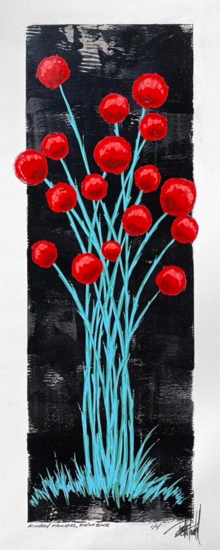 Kindred-Blumen, Rot auf Schwarz (2/4) – Print von Terrell Thornhill 