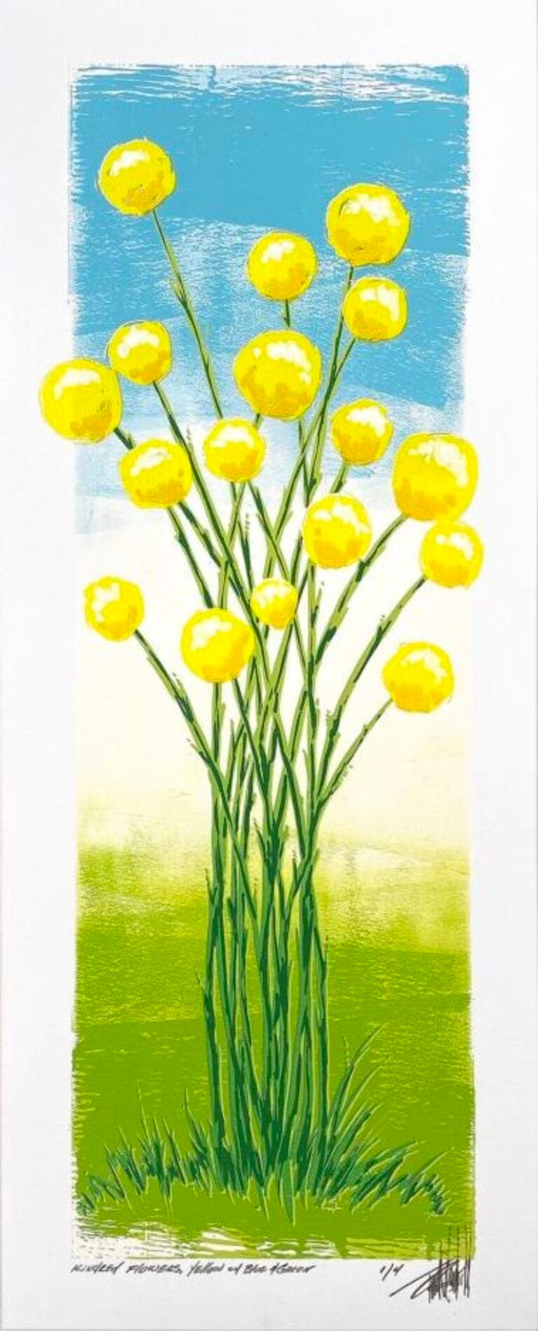 Terrell Thornhill  Landscape Print – Kindred-Blumen, Gelb auf Blau 