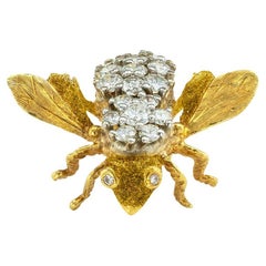 Vintage Terrell & Zimmelman Diamond Gold Bee Brooch