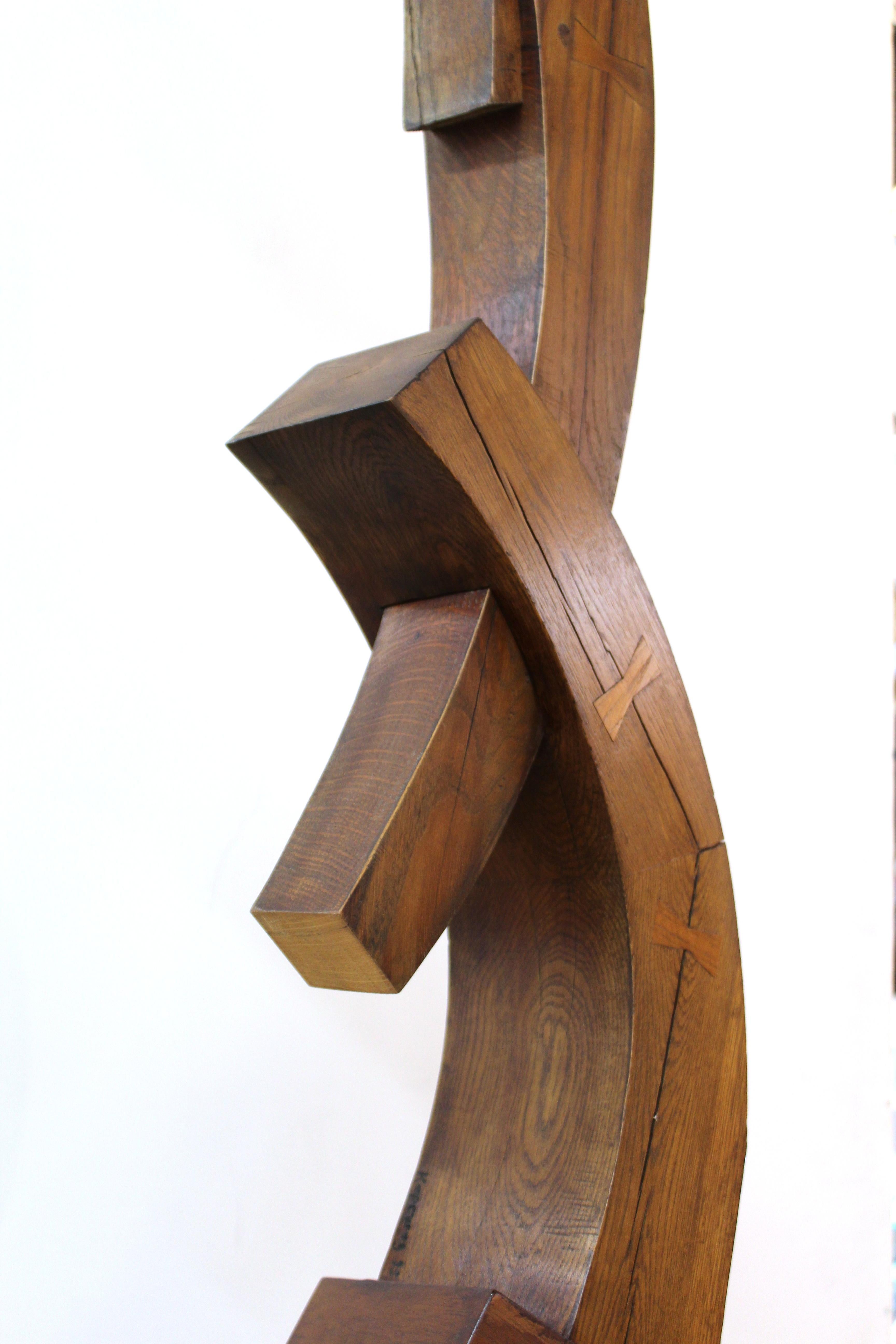 Terrence Karpowicz Postmodern Abstract Wood Sculpture on Stone and Metal Base 6