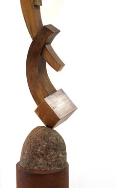 Terrence Karpowicz Postmodern Abstract Wood Sculpture on Stone and Metal Base