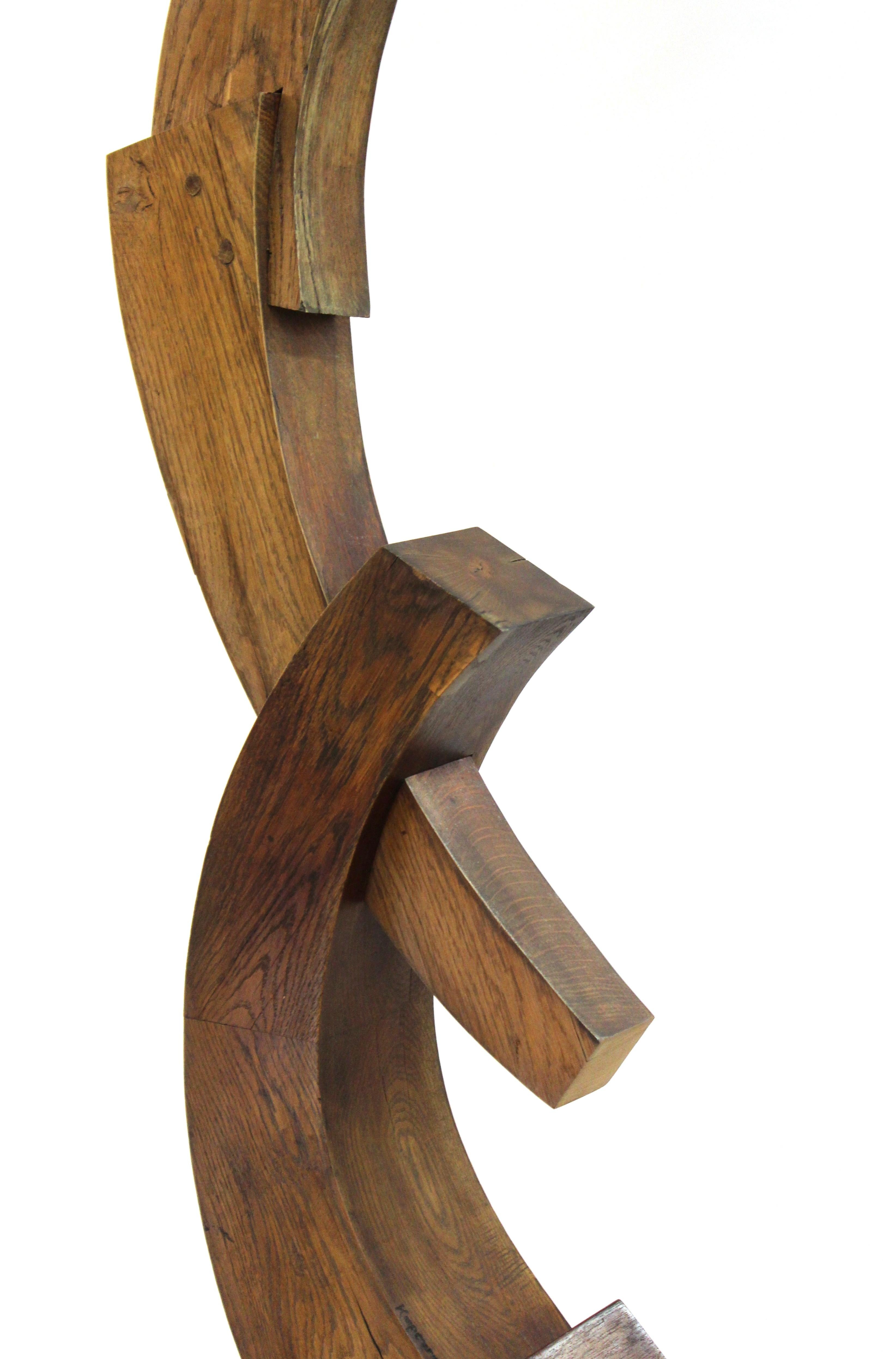 American Terrence Karpowicz Postmodern Abstract Wood Sculpture on Stone and Metal Base