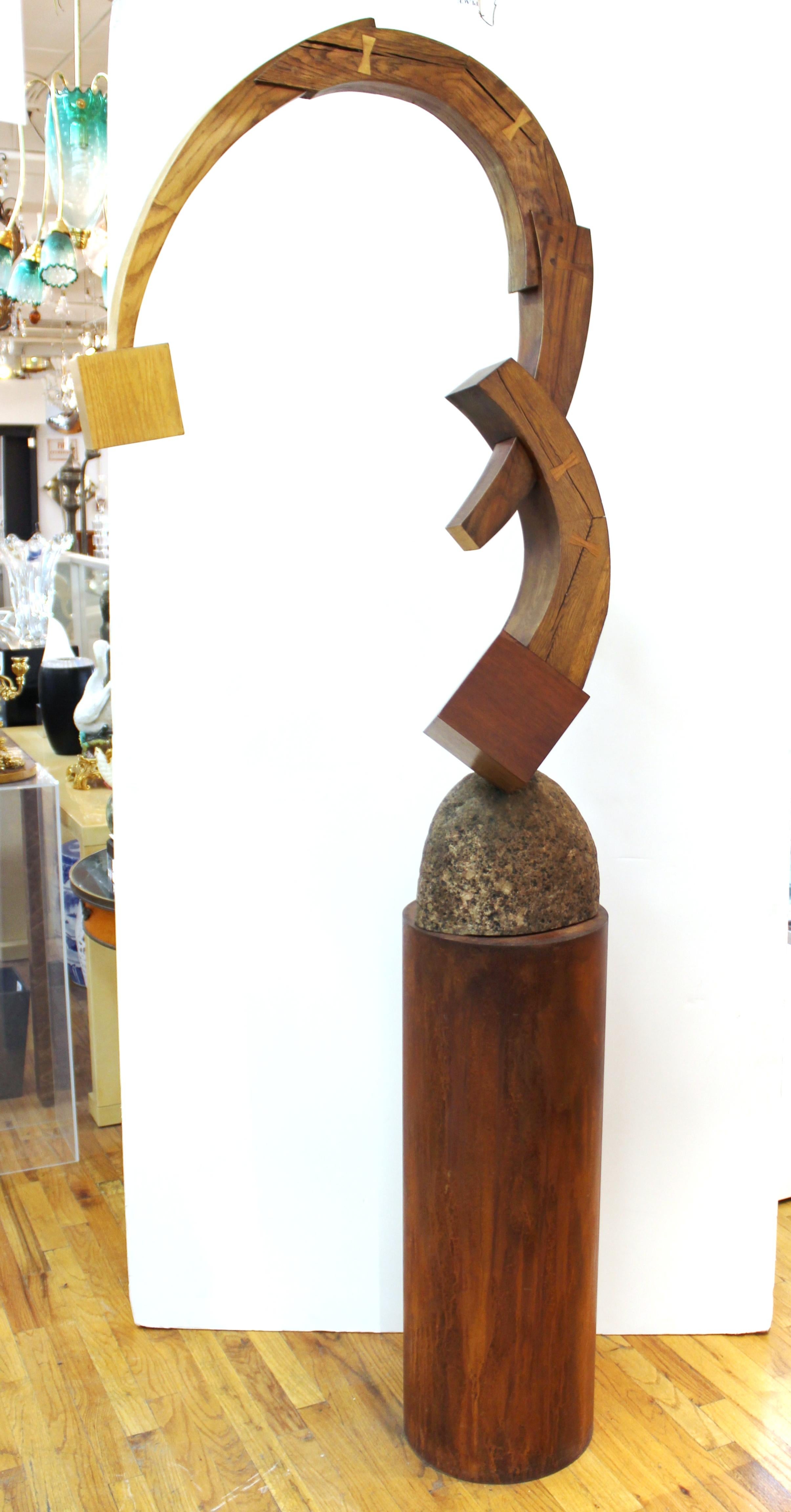 Terrence Karpowicz Postmodern Abstract Wood Sculpture on Stone and Metal Base 2