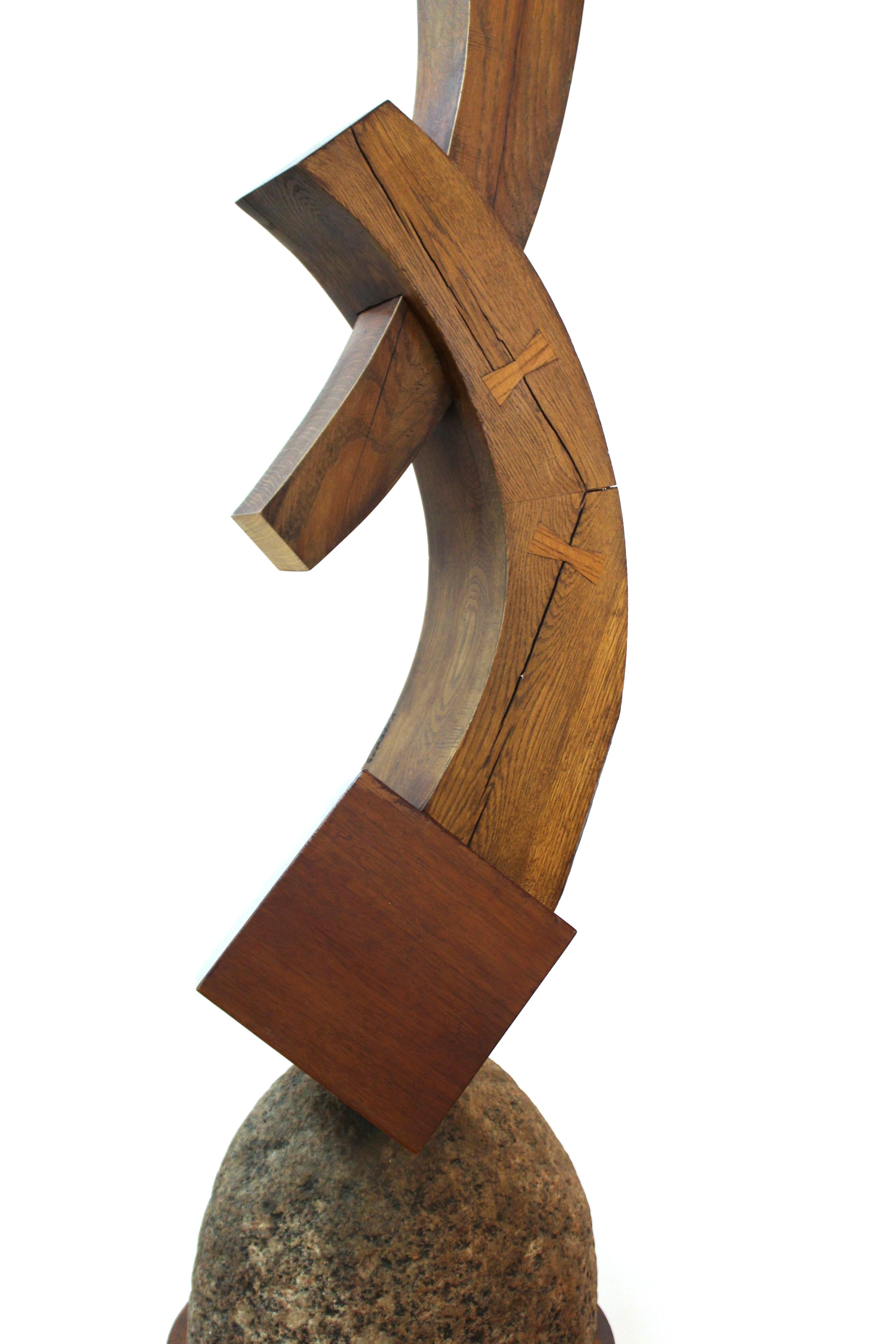 Terrence Karpowicz Postmodern Abstract Wood Sculpture on Stone and Metal Base 3