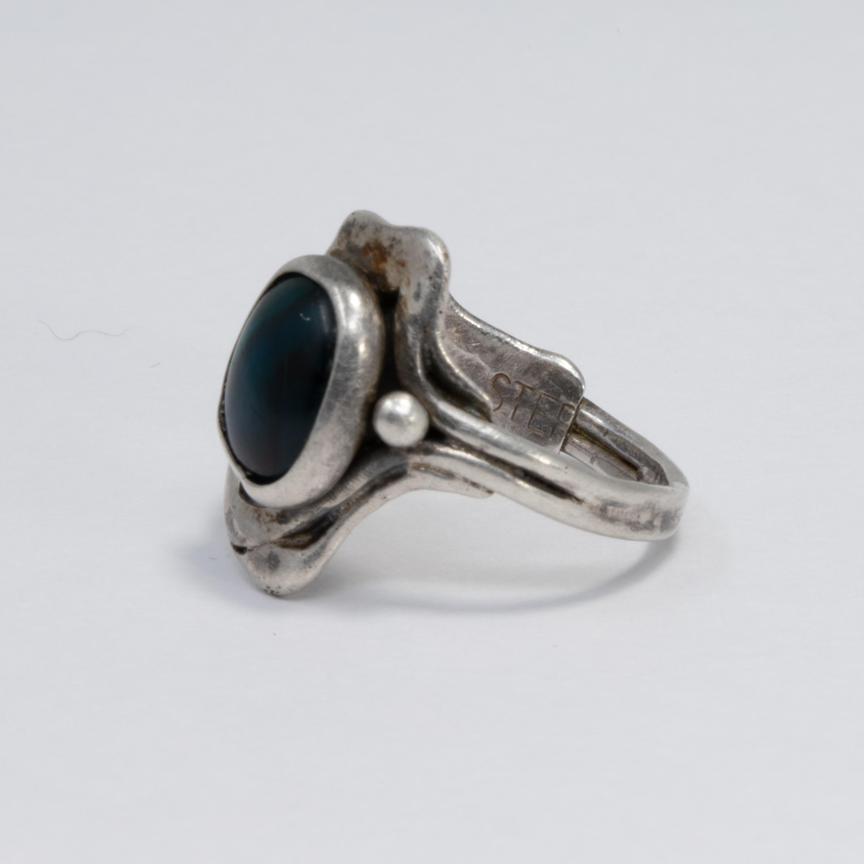 Women's or Men's Terrence Martza Zuni Sterling Silver Gemstone Ring, Native American