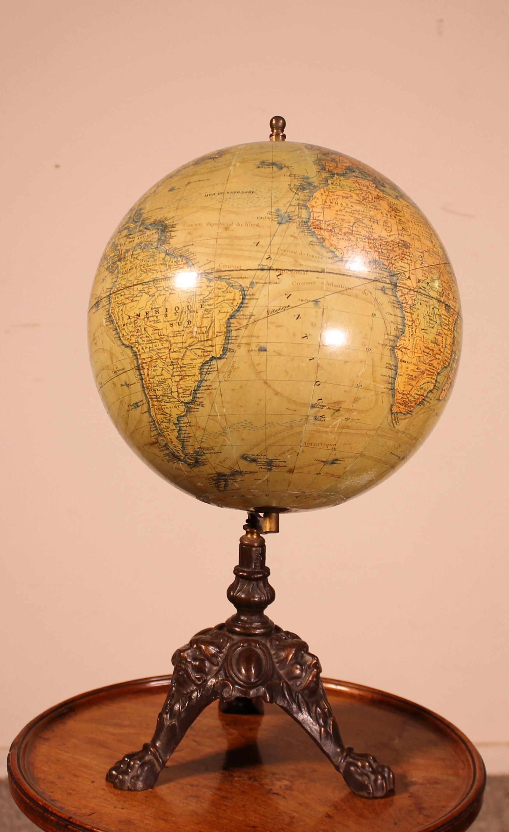 French Terrestial Globe from J.Lebègue & Cie circa 1890 from Paris