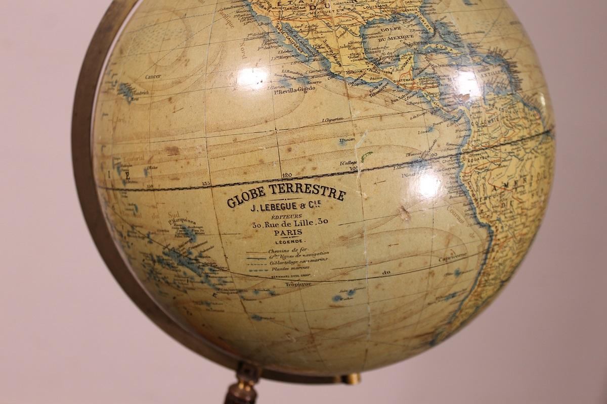 19th Century Terrestial Globe from J.Lebègue & Cie circa 1890 from Paris