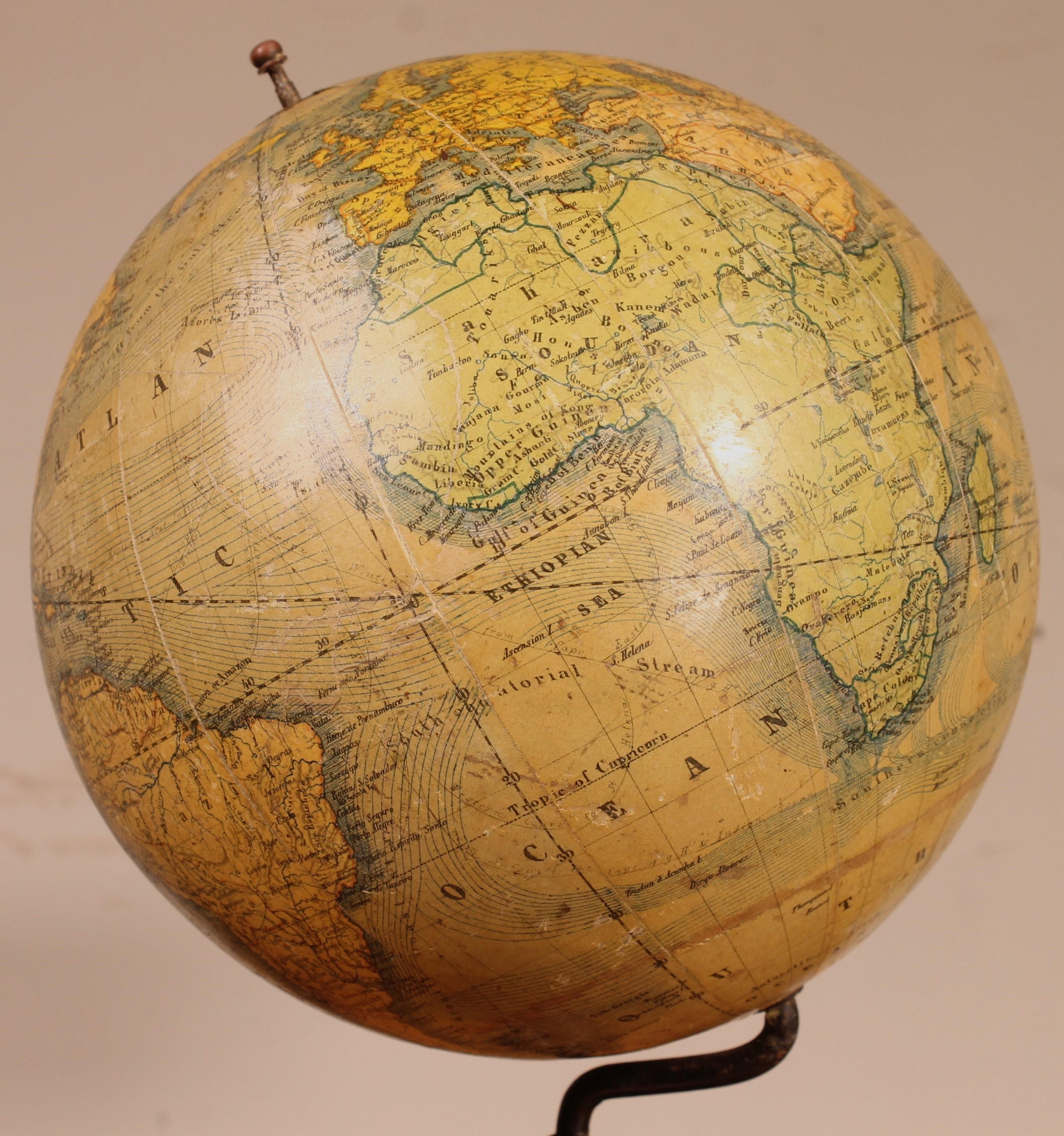 Paper Terrestrial Globe by J Felkl, circa 1880, the Earth