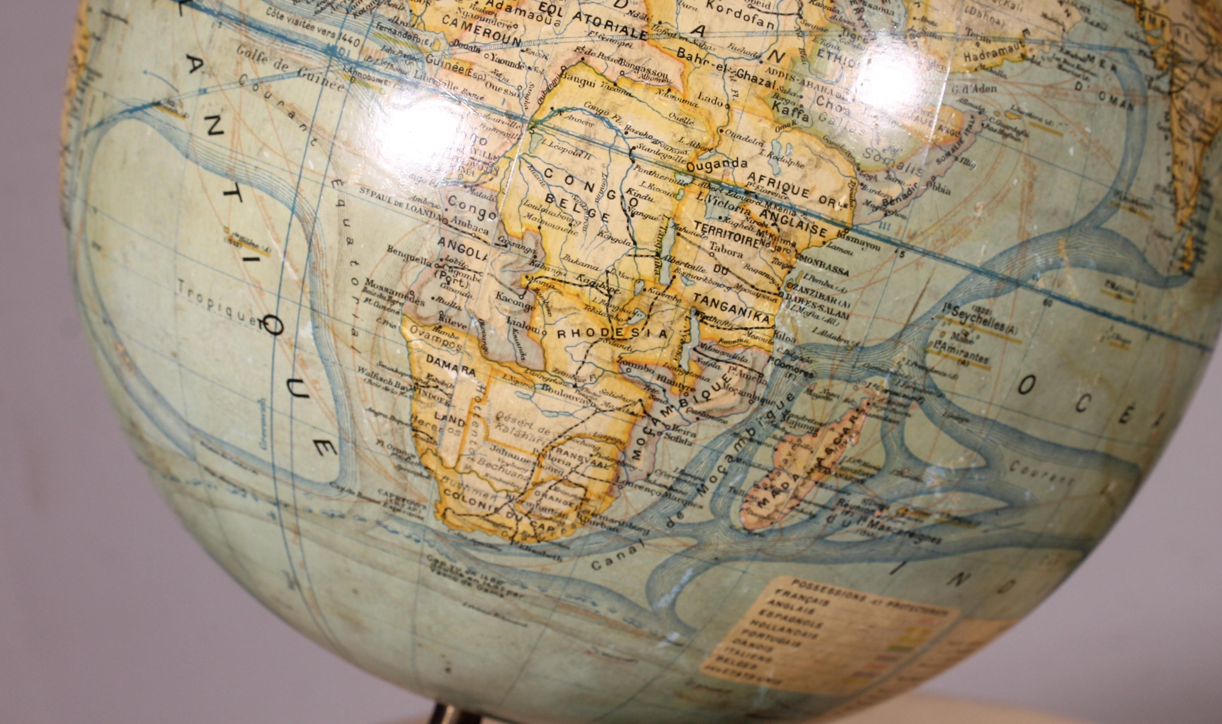 Globe terrestre de J. Forest A' Paris du début du 20e siècle en vente 2