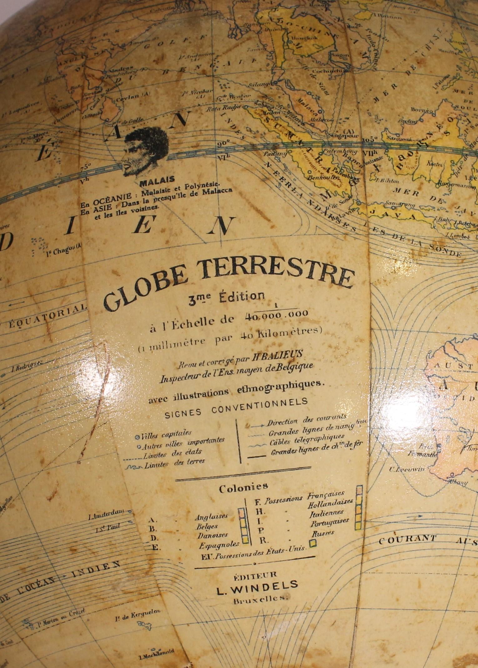 Globo terrestre di L. Windels - Bruxelles, circa 1910 in vendita 3