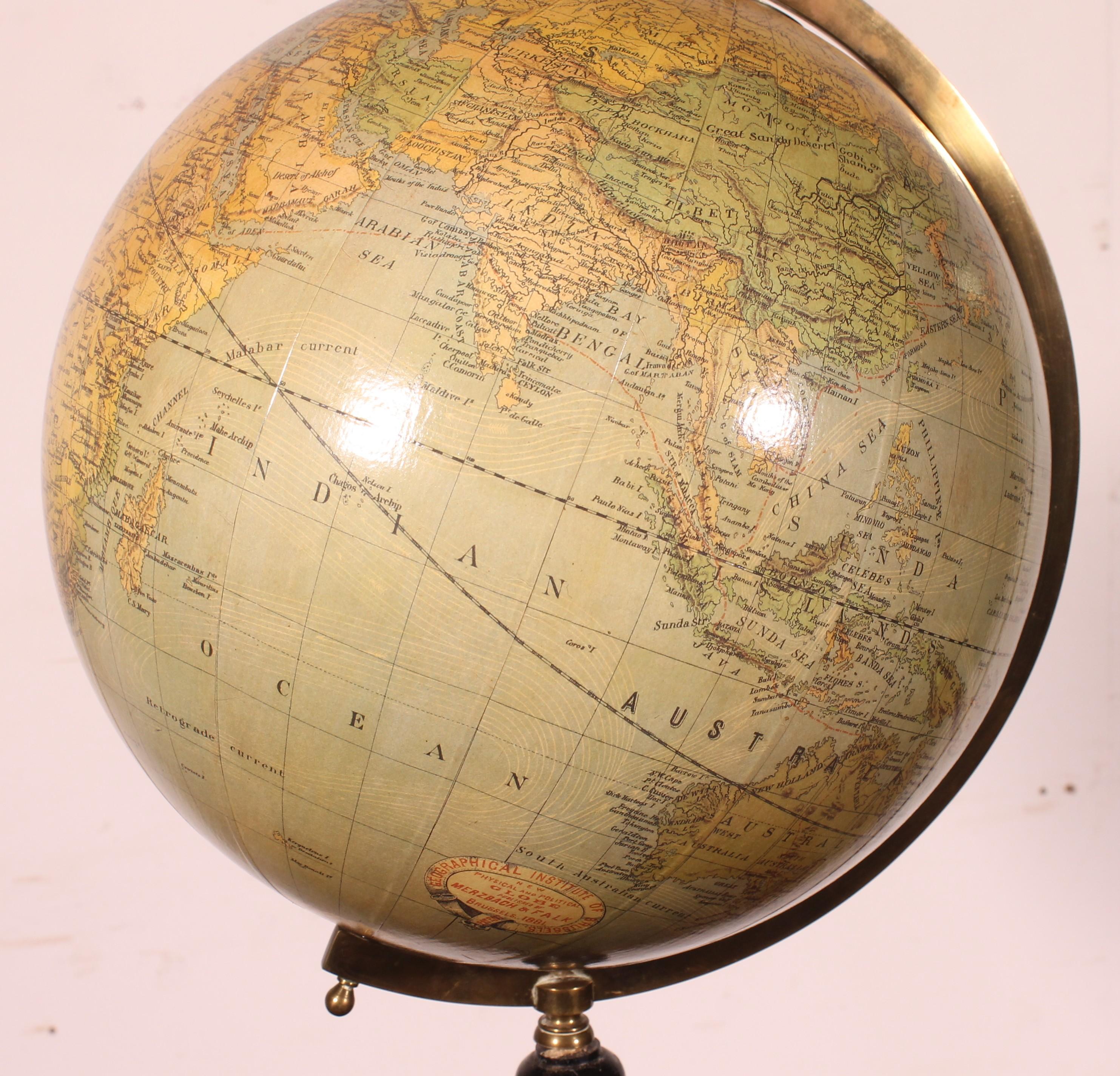 20ième siècle Globe terrestre de Merzbach & Falk Bruxelles pour Greaves and Thomas Londres en vente