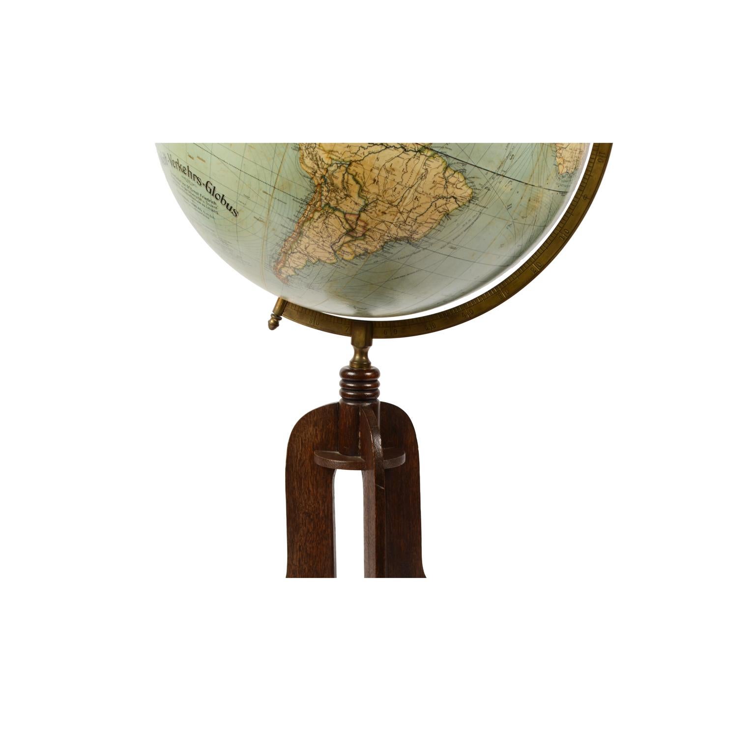 German 1920s Terrestrial Antique Library Globe Edited Columbus by Prof. Ernst Friedrich For Sale