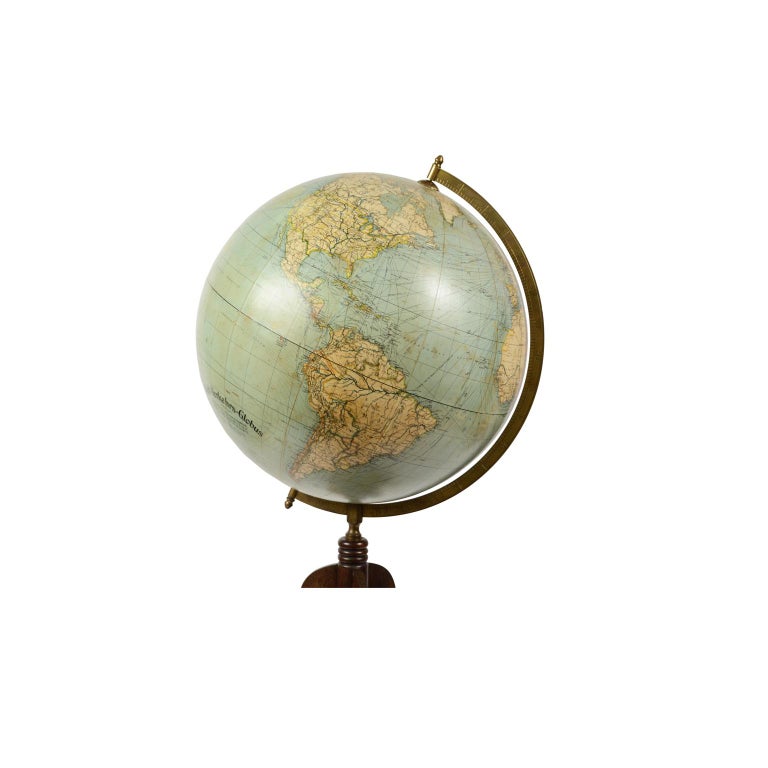 Wood 1920s Terrestrial Antique Library Globe Edited Columbus by Prof. Ernst Friedrich For Sale