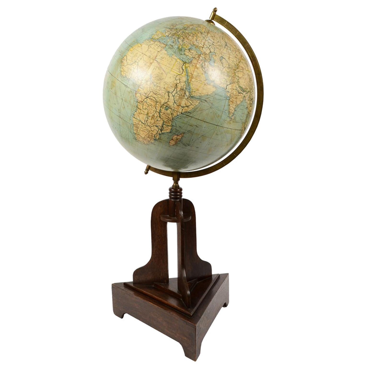 1920s Terrestrial Antique Library Globe Edited Columbus by Prof. Ernst Friedrich