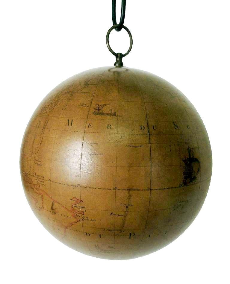 Wood Terrestrial Globe French 18th Century, Swinging Structure