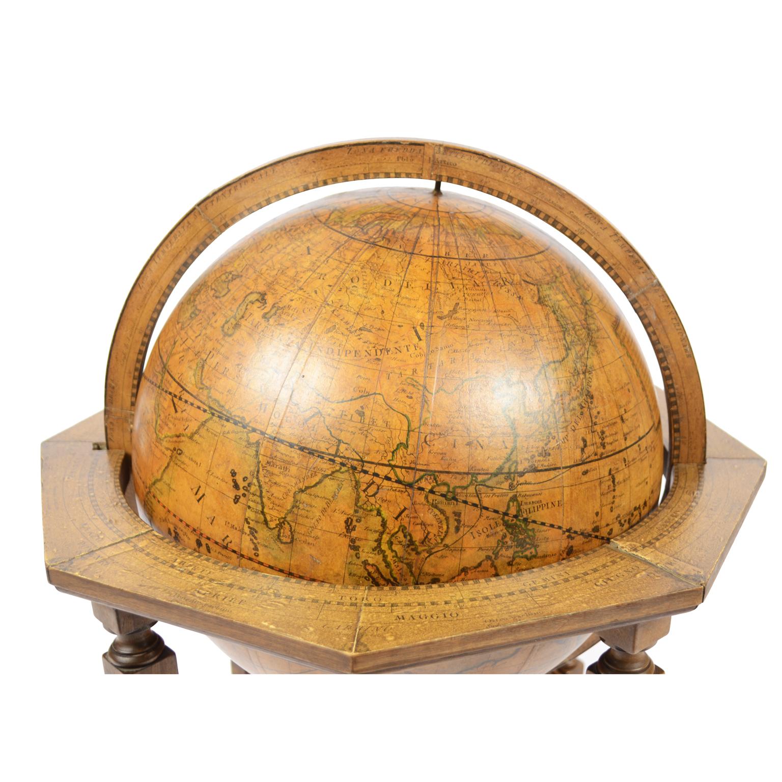 Wood 1843 Antique Terrestrial Globe  According to the Knowledge of Giovanni M Cassini