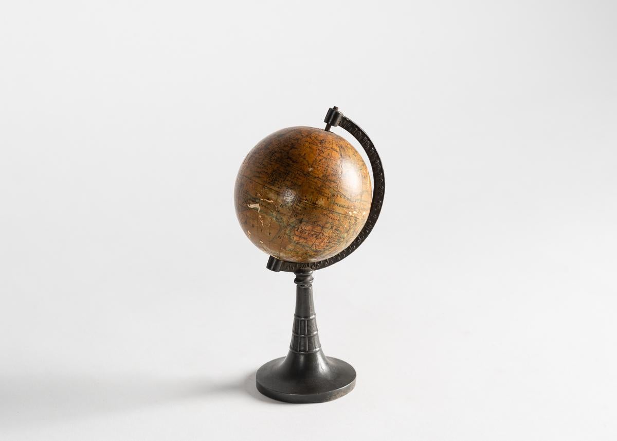 French Terrestrial Globe on a Metal Stand, France, Early 20th Century For Sale