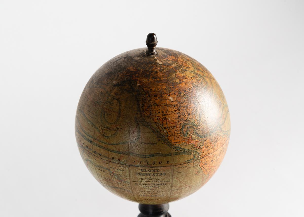 French Terrestrial Globe on Ebonized Stand, France, Early 20th Century