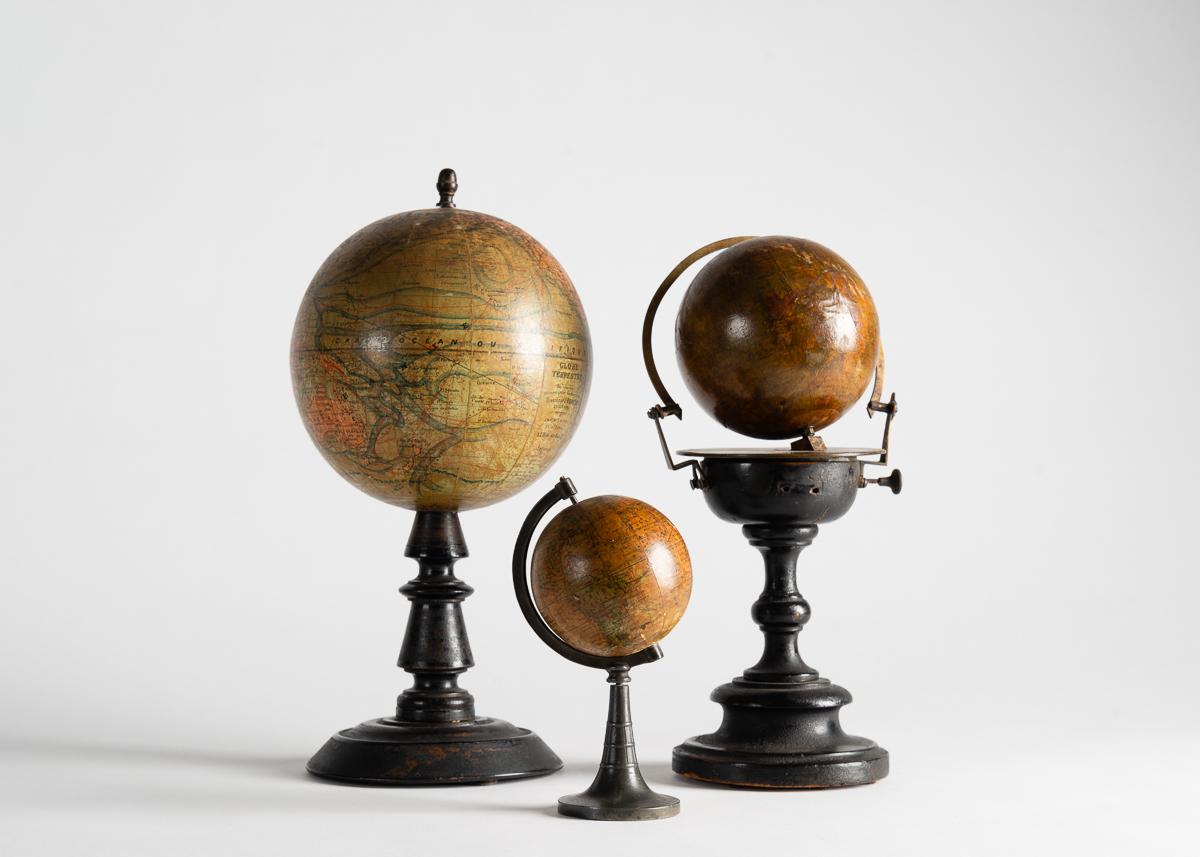 Wood Terrestrial Globe on Ebonized Stand, France, Early 20th Century
