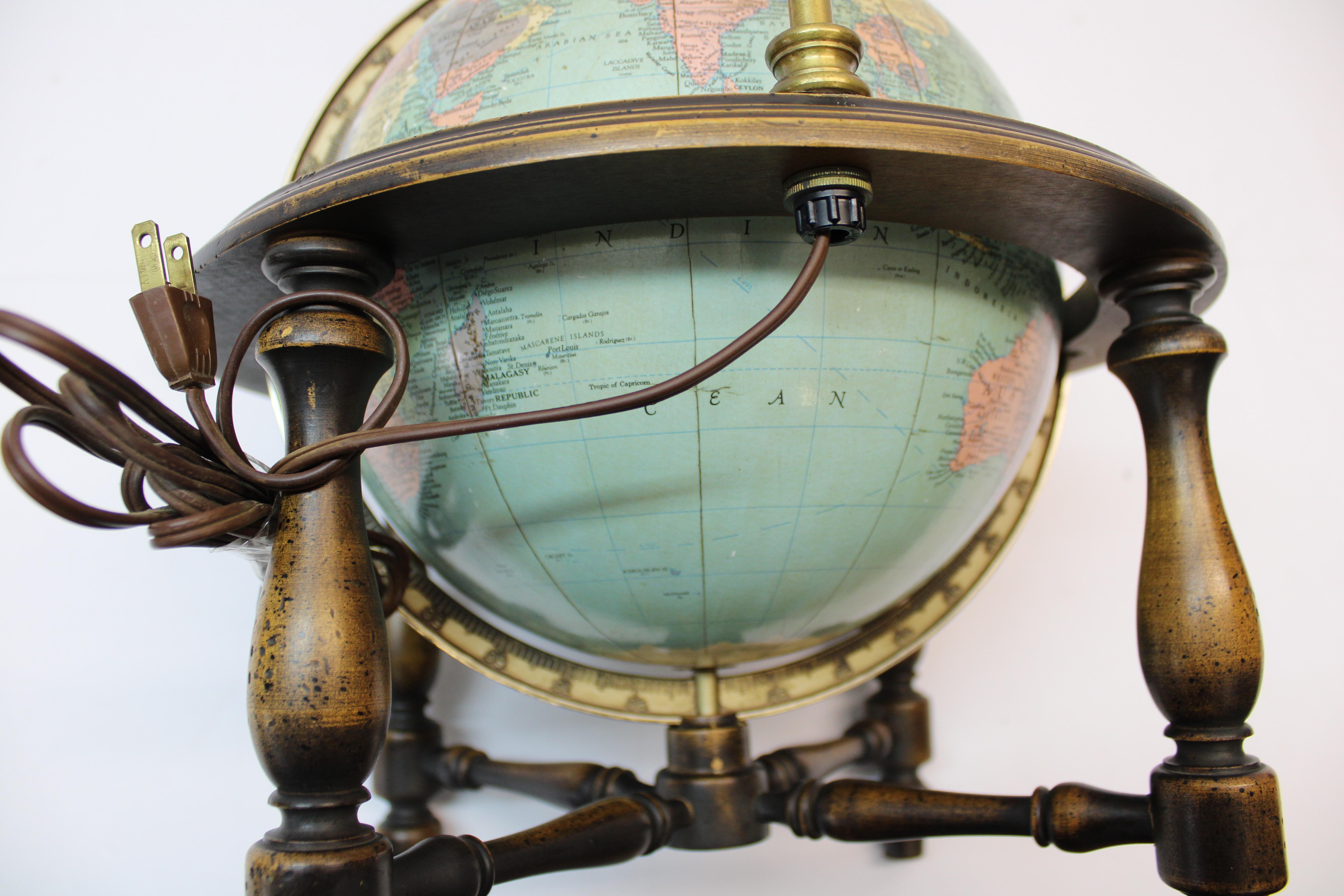 Terrestrial Globe on Stand Converted to Table Lamp In Good Condition For Sale In San Francisco, CA