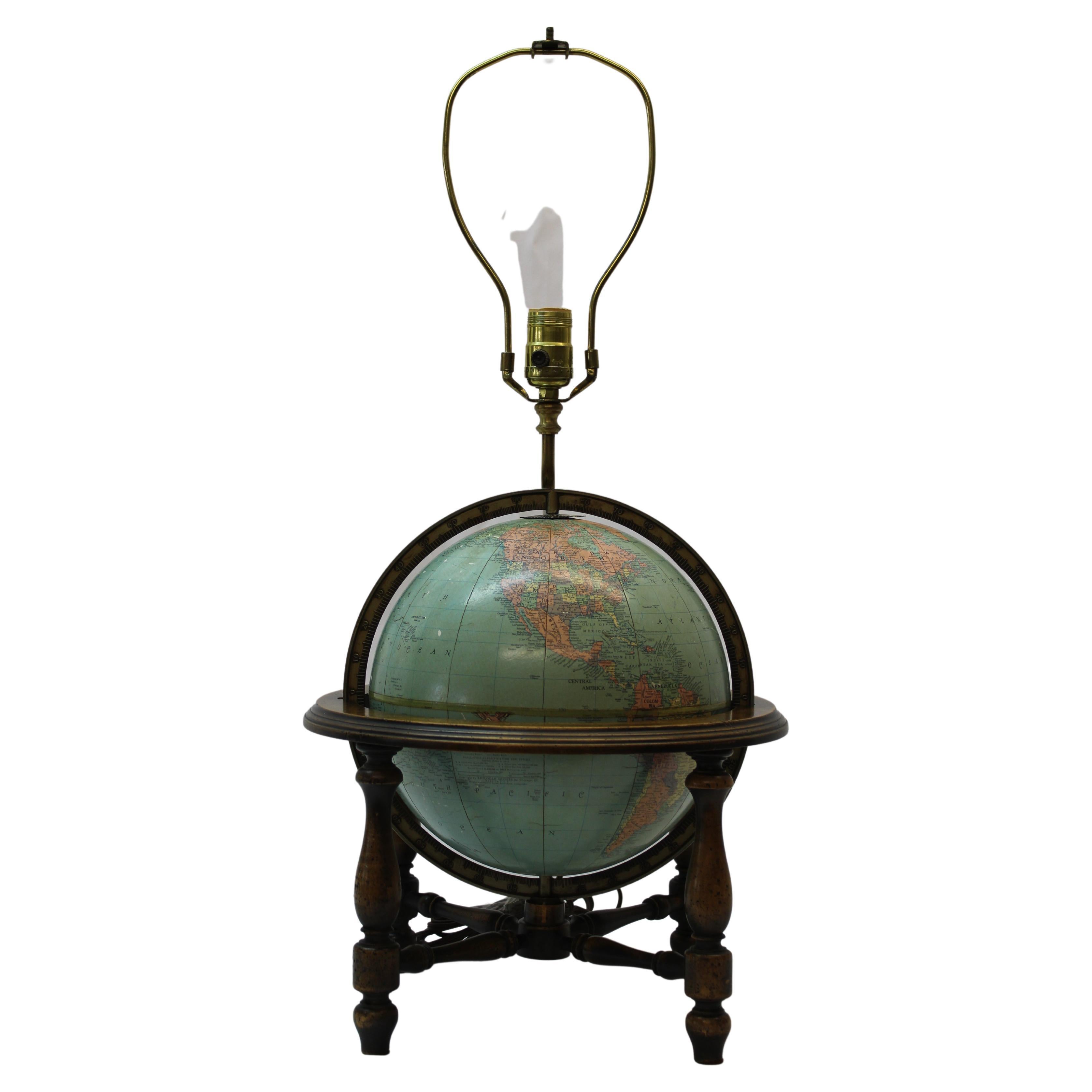 Terrestrial Globe on Stand Converted to Table Lamp