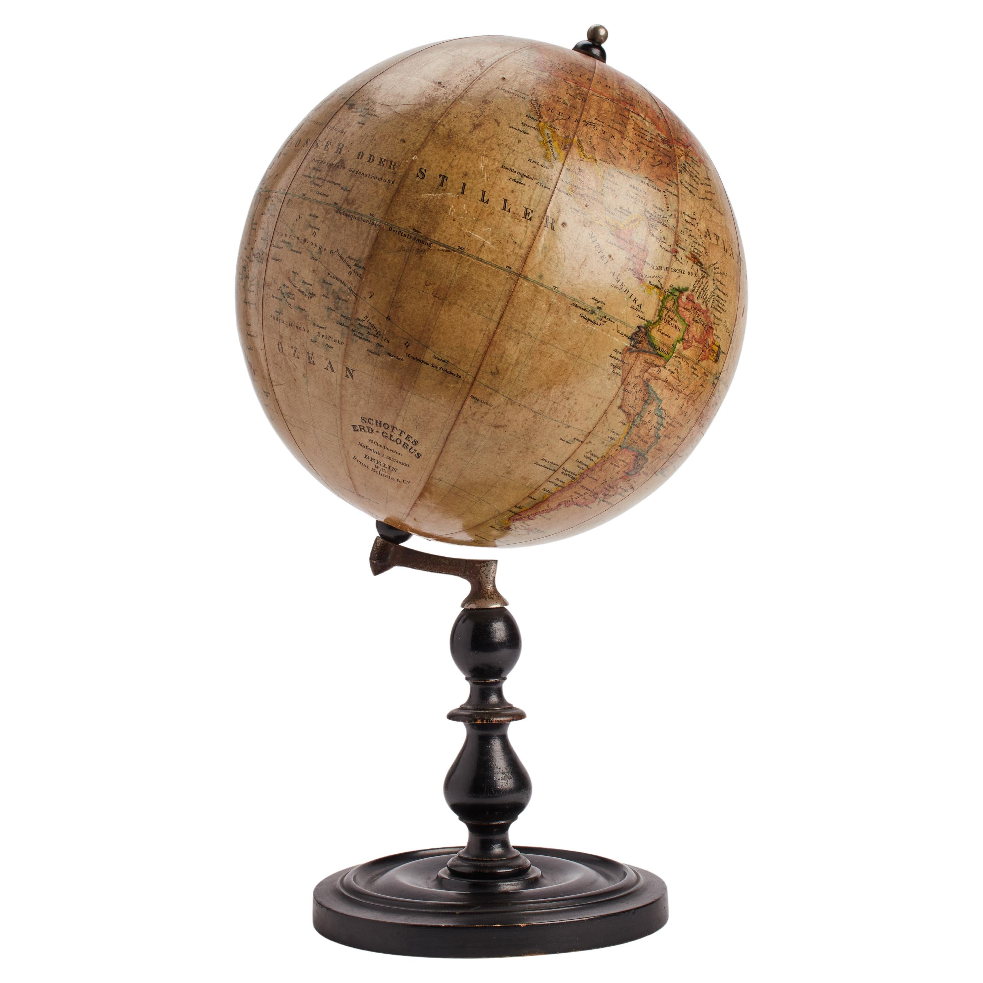 Terrestrial globe published by Ernst Schotte & co, Germany 1890.  For Sale