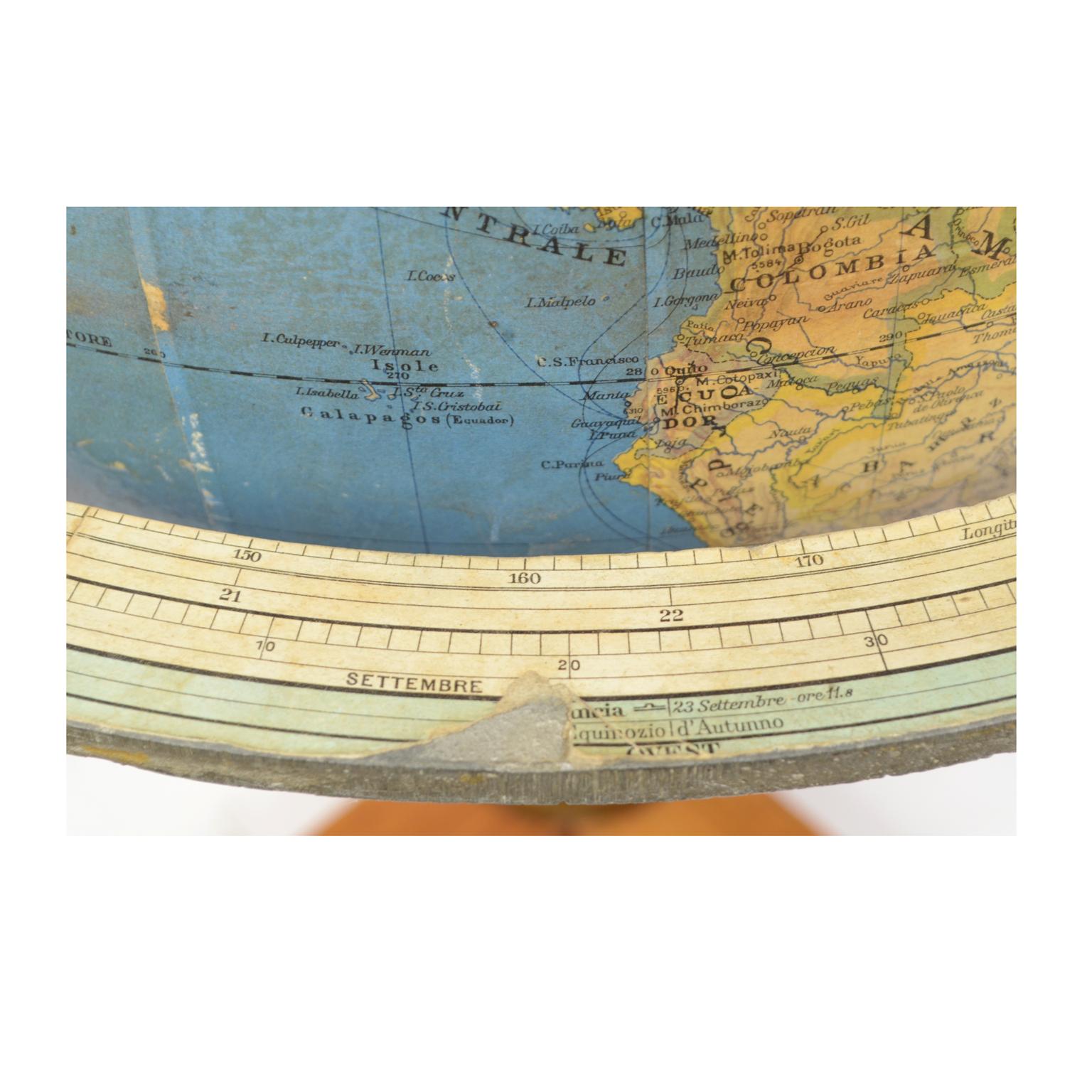 Antique Terrestrial Globe Walnut Base Published in 1950 by Vallardi Pubblisher 7