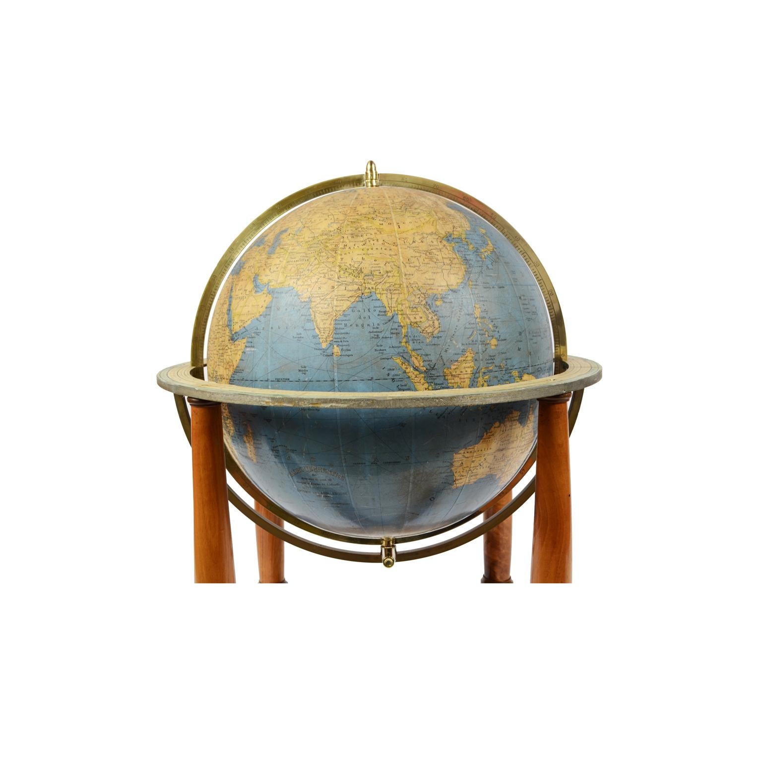 Italian Antique Terrestrial Globe Walnut Base Published in 1950 by Vallardi Pubblisher