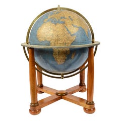 Antique Terrestrial Globe Walnut Base Published in 1950 by Vallardi Pubblisher