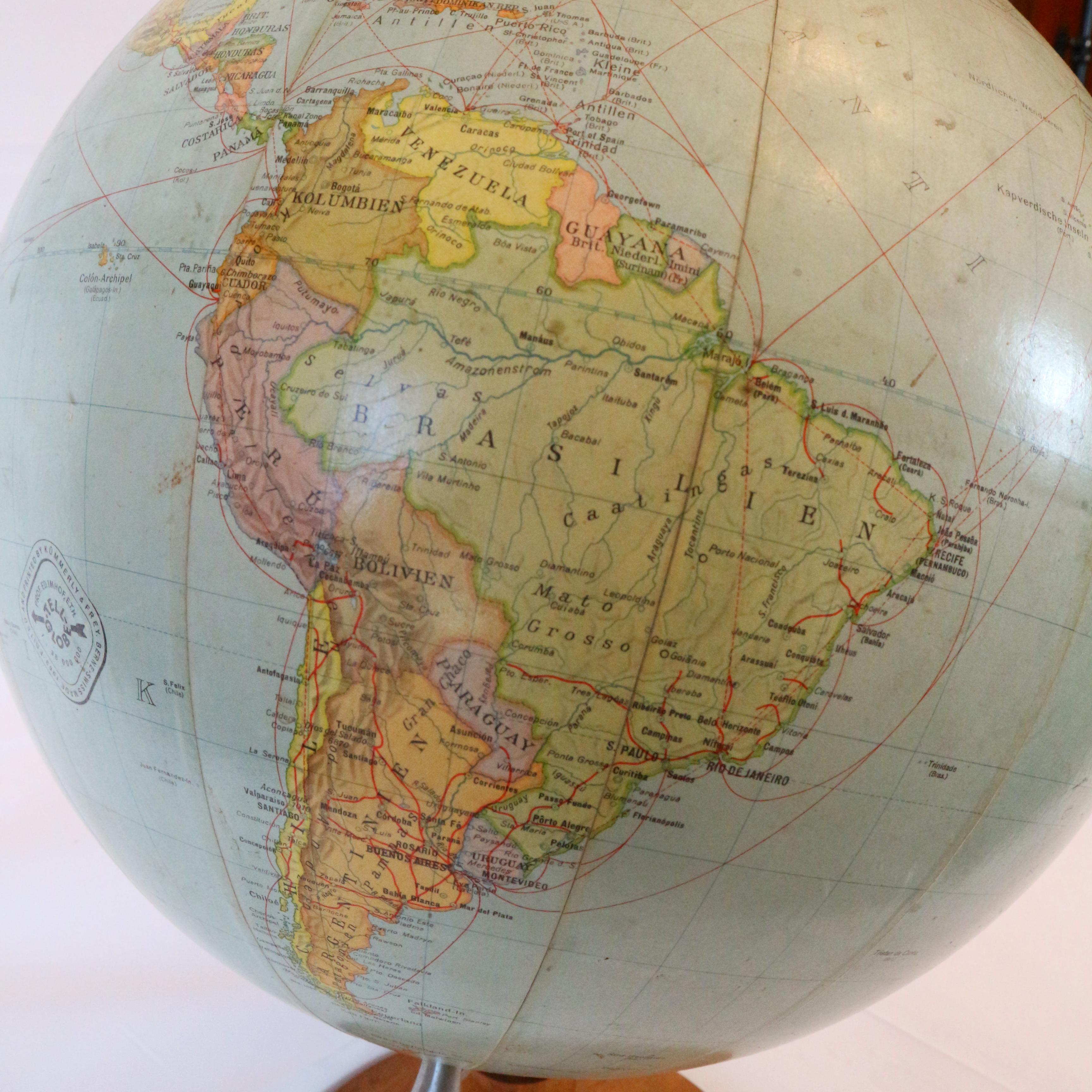 1950s Terrestrial Globe Swiss for Kummerly and Frey 1