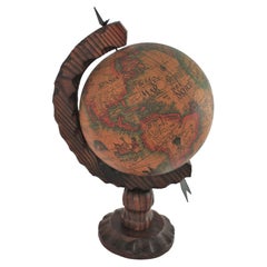 Terrestrial Globe with Carved Wood Base, Spanish Colonial Style, ca. 1950