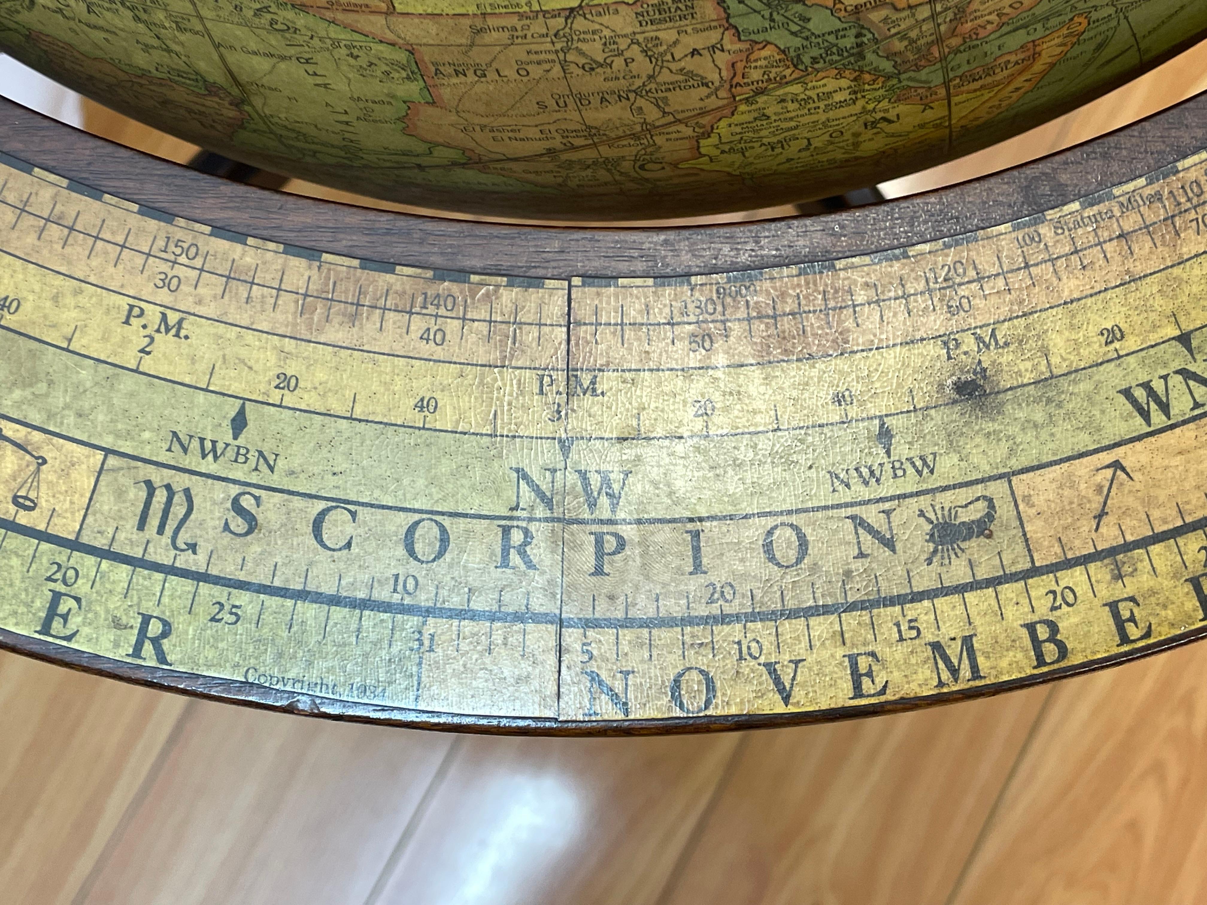Mid-20th Century Terrestrial Library Globe Replogle Chicago w/Astrological Banded Stand