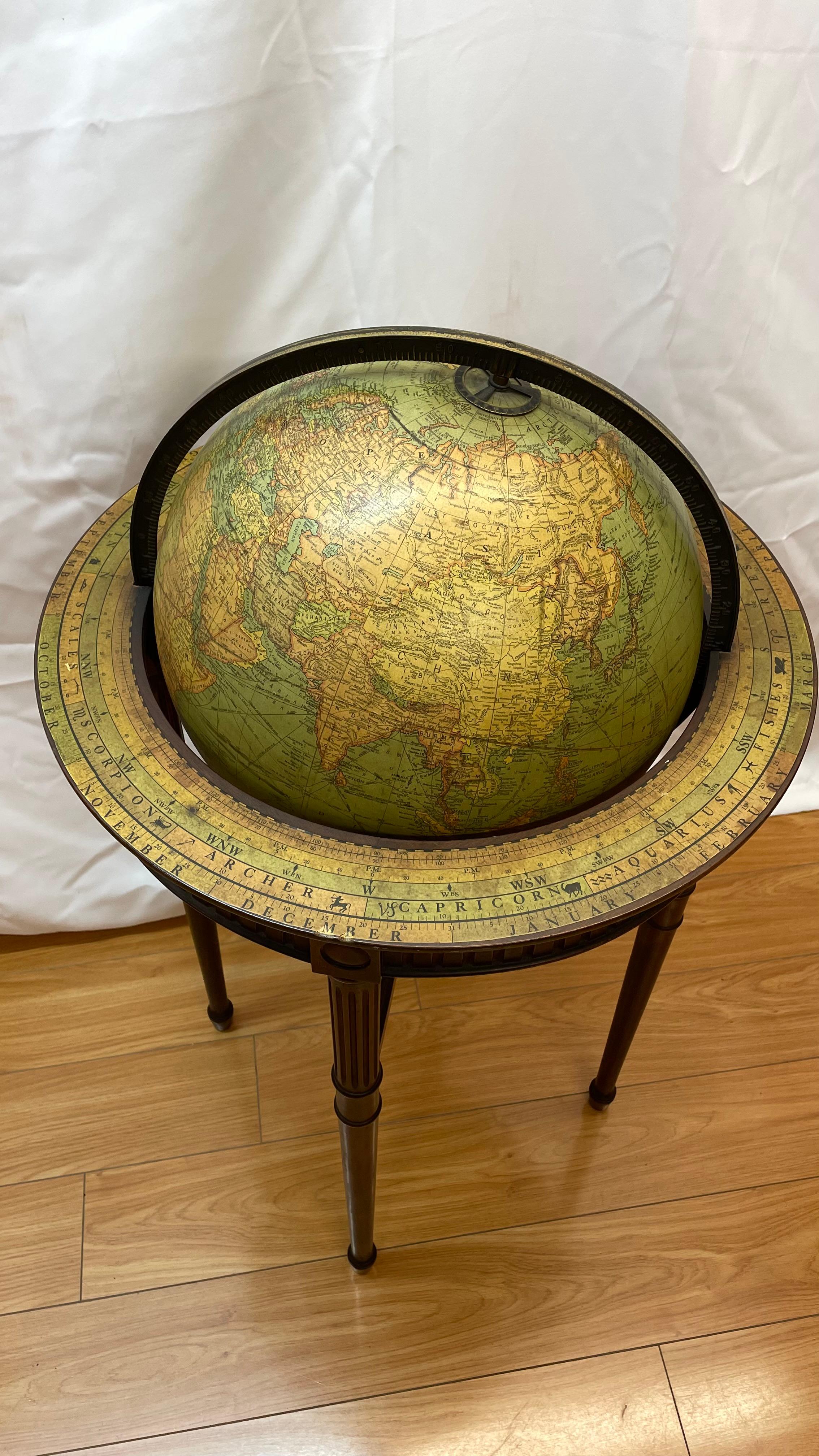 Terrestrial Library Globe Replogle Chicago w/Astrological Banded Stand 2
