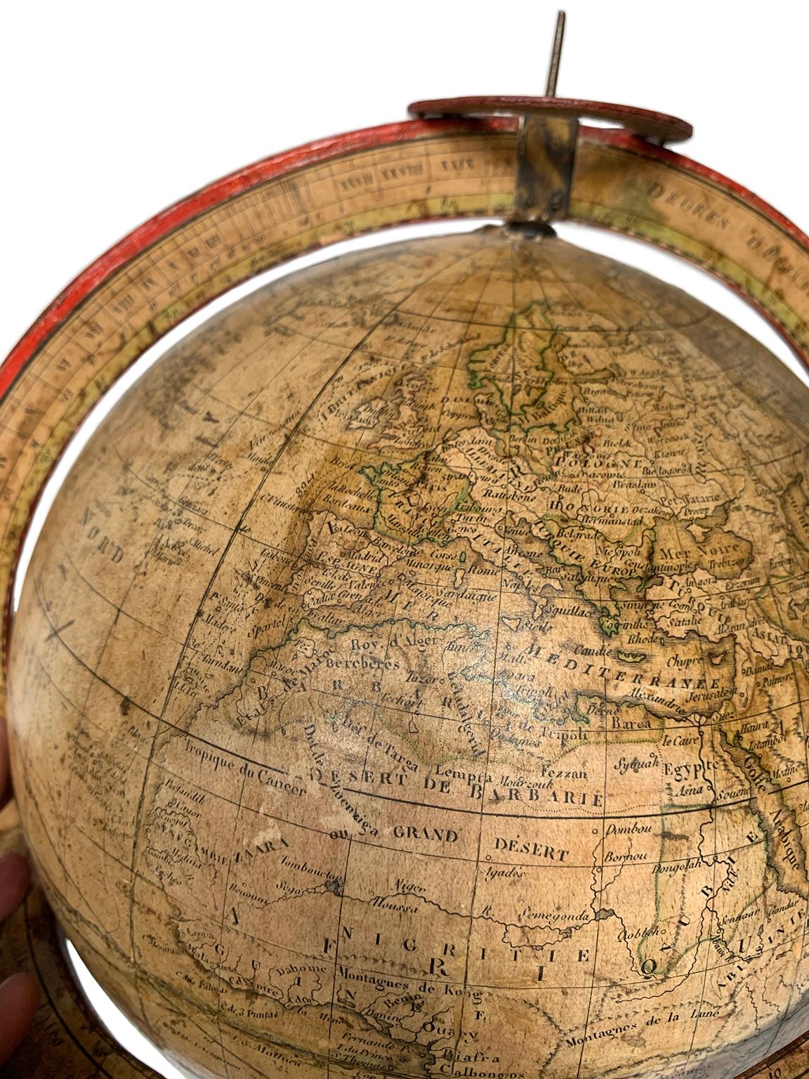 Early 19th Century Terrestrial Table Globe by Félix Delamarche, Paris, 1821 For Sale