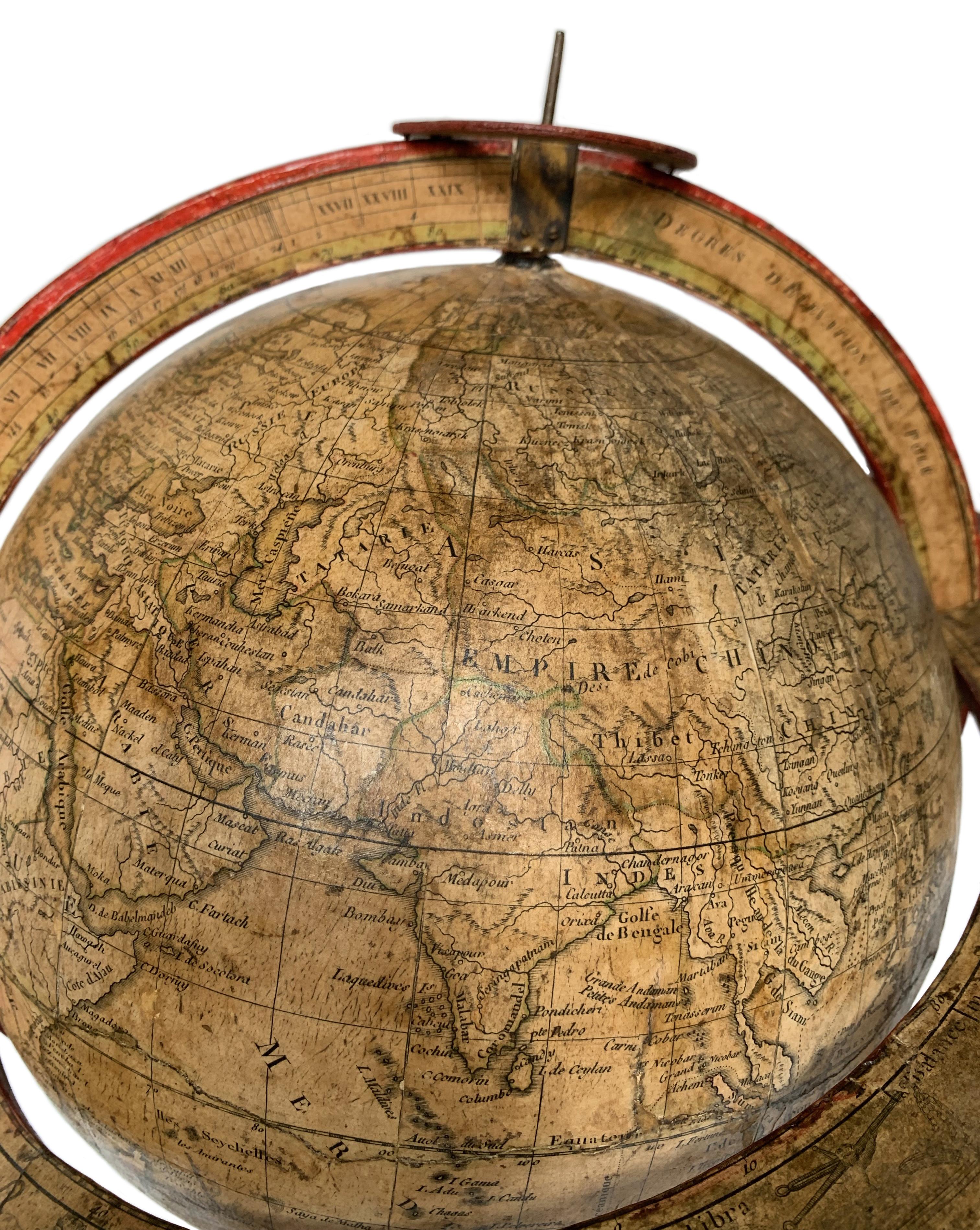 Metal Terrestrial Table Globe by Félix Delamarche, Paris, 1821 For Sale