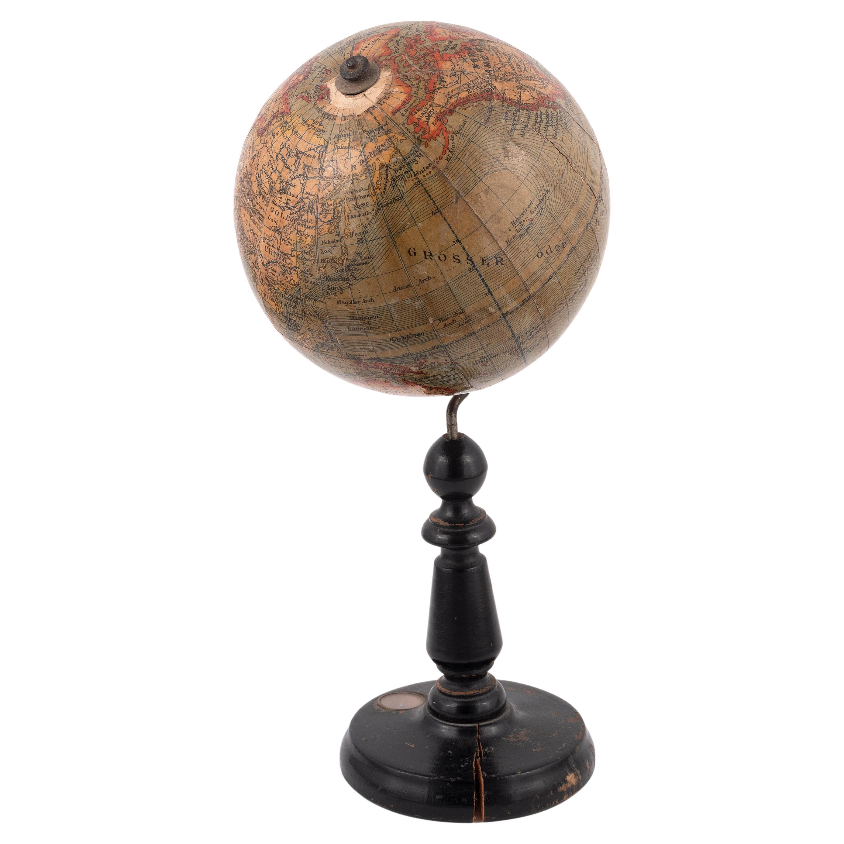 Painted Terrestrial Table German Globe Late 19th Century For Sale