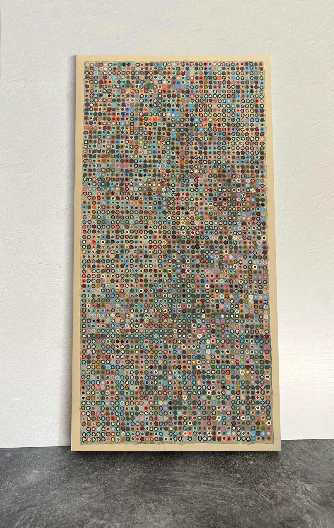 <p>Artist Comments<br>Artist Terri Bell presents a geometric abstract in gridded aggregations of bold colors. She uses organic brush patterns and color combinations to tightly weave an all-over lyrical pattern. â€œI was envisioning a flowery and