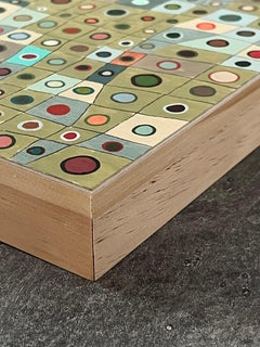 Grille irrégulière avec cercles, peinture abstraite