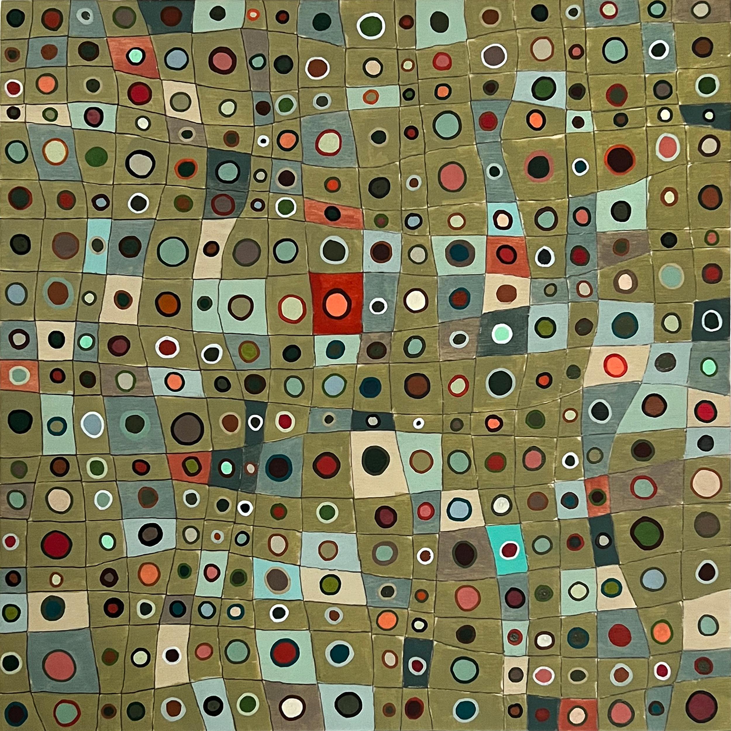 Irregular Grid with Circles, Abstract Painting – Mixed Media Art von Terri Bell