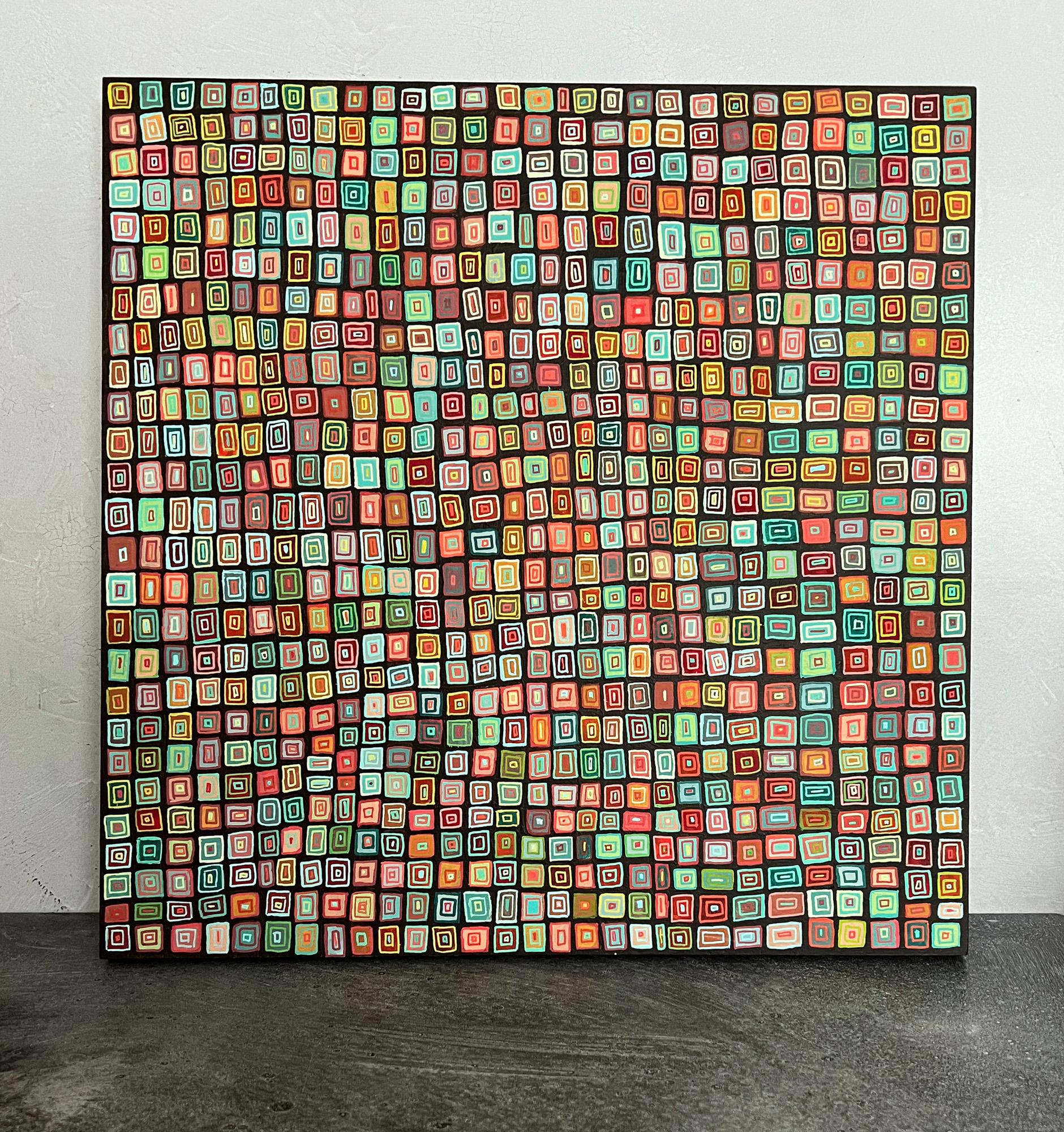 Squaresville, peinture abstraite - Abstrait Painting par Terri Bell