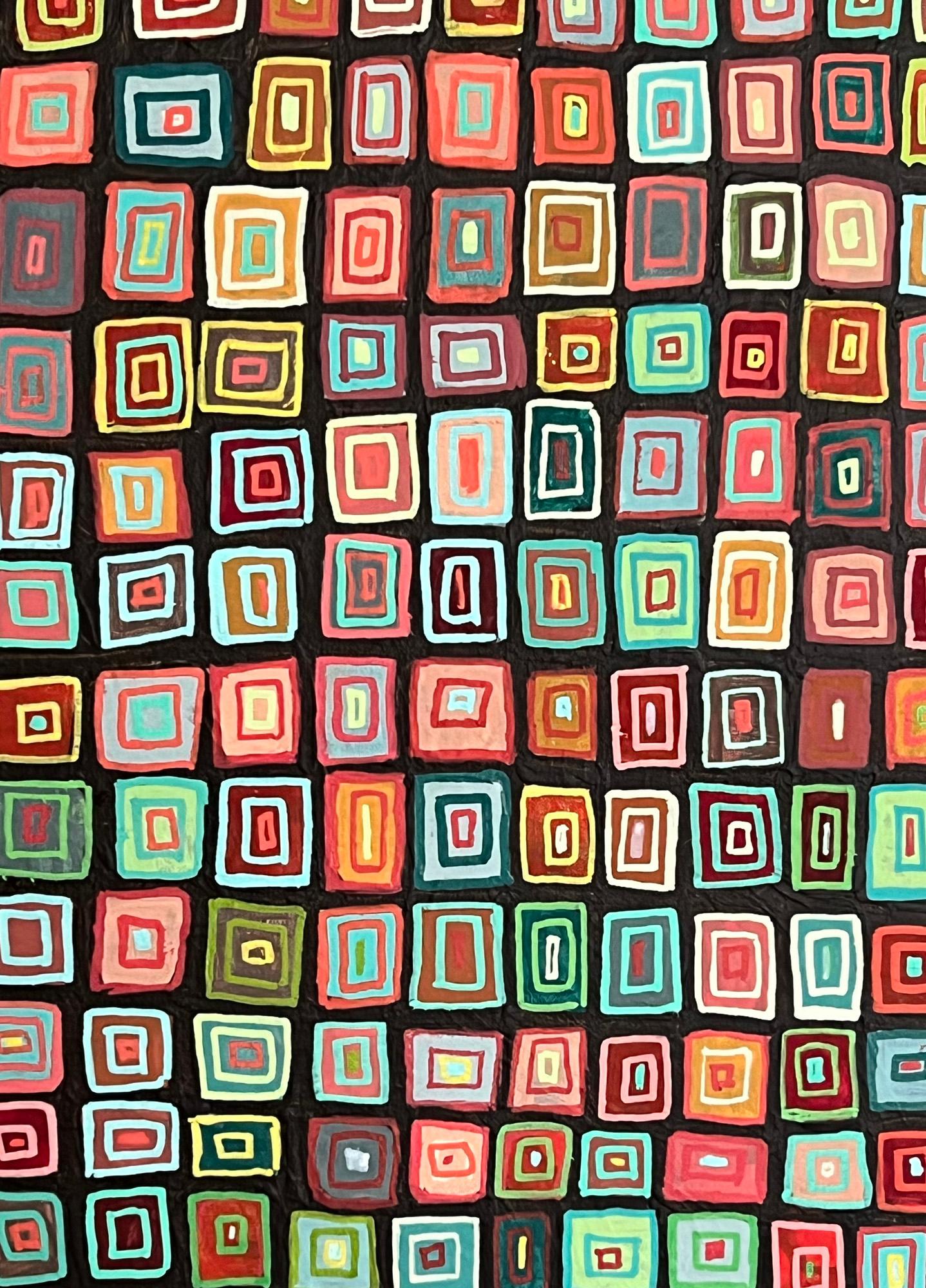 Squaresville, peinture abstraite - Marron Abstract Painting par Terri Bell